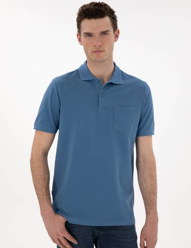 Koyu Mavi Regular Fit %100 Pamuk Cepli Polo Yaka Basic Tişört
