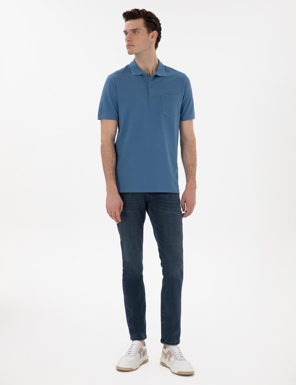 Koyu Mavi Regular Fit %100 Pamuk Polo Yaka Basic Tişört - 50306552056