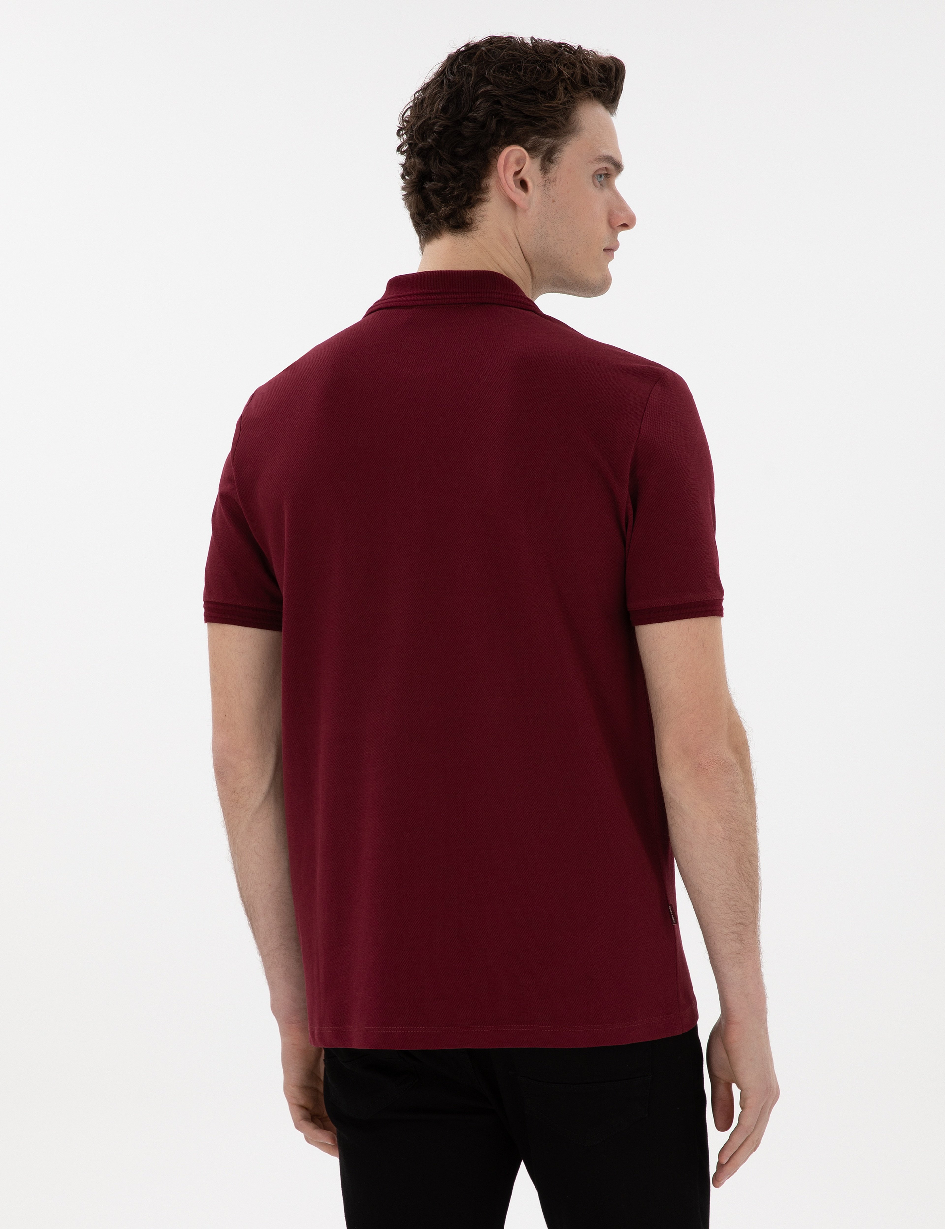 Bordo Regular Fit %100 Pamuk Cepli Düğmeli Polo Yaka Basic Tişört - Image 5