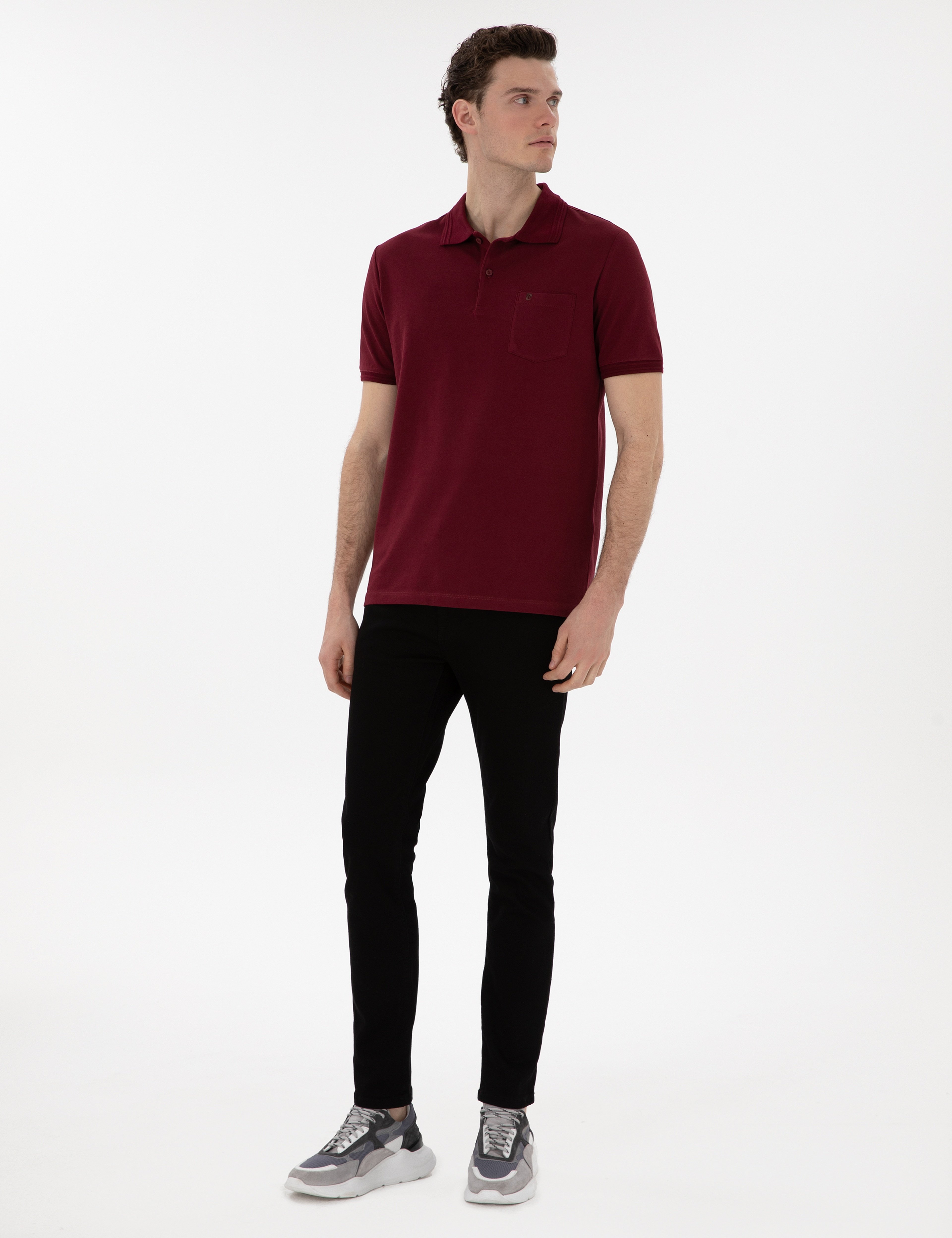 Bordo Regular Fit %100 Pamuk Cepli Düğmeli Polo Yaka Basic Tişört