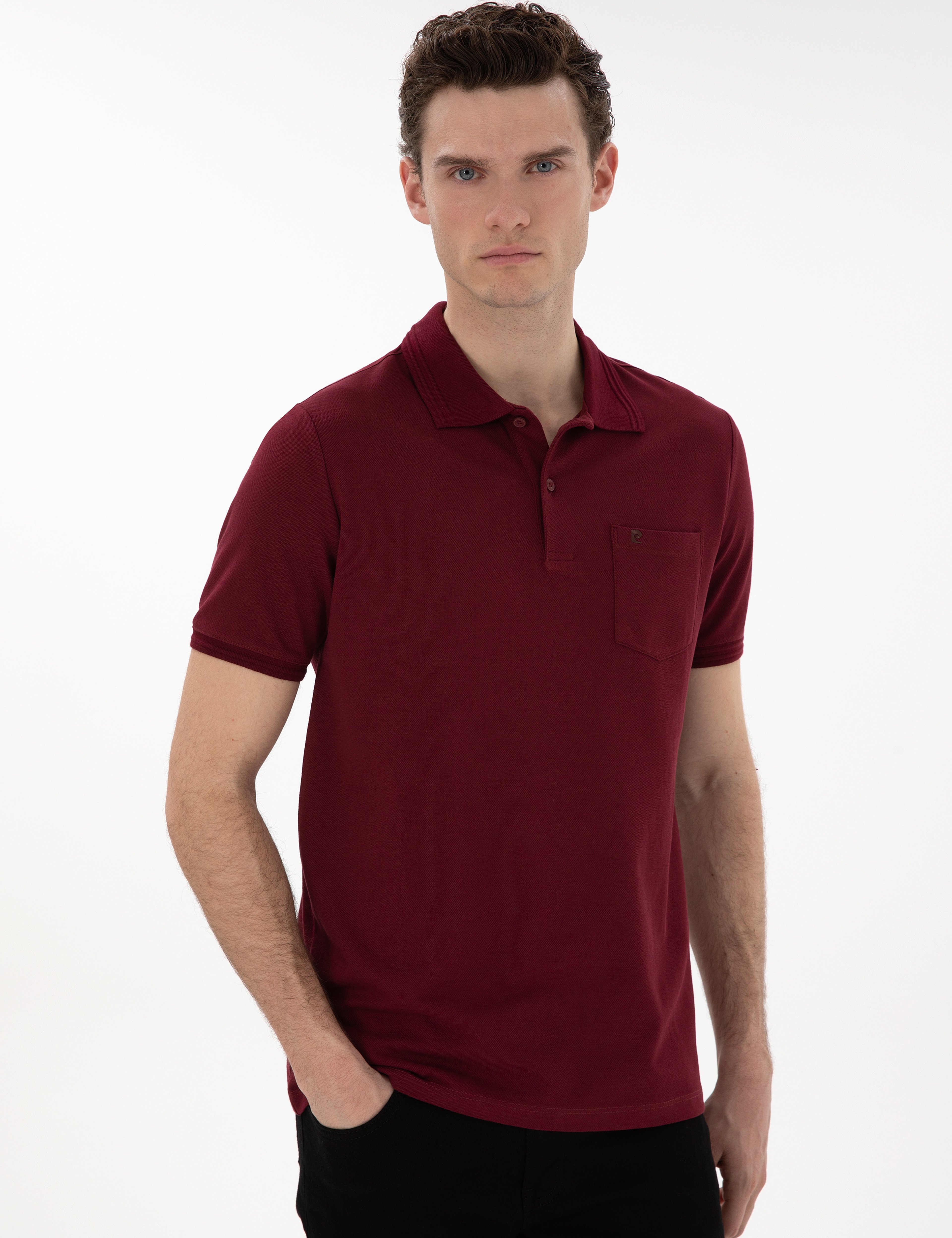 Bordo Regular Fit %100 Pamuk Cepli Düğmeli Polo Yaka Basic Tişört
