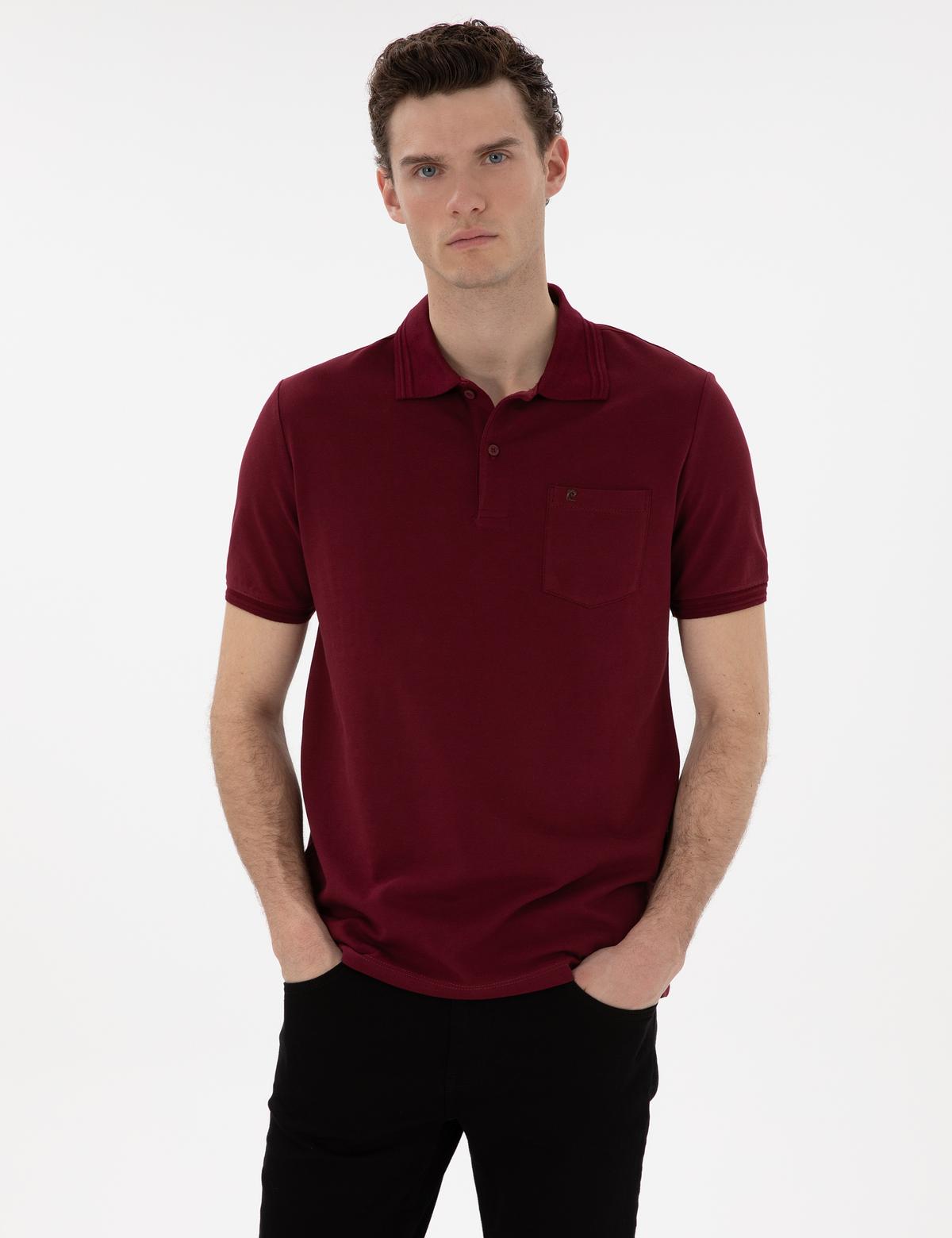 Bordo Regular Fit %100 Pamuk Polo Yaka Basic Tişört