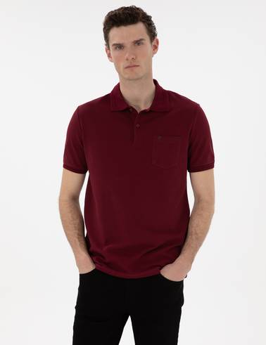 Bordo Regular Fit %100 Pamuk Cepli Polo Yaka Basic Tişört