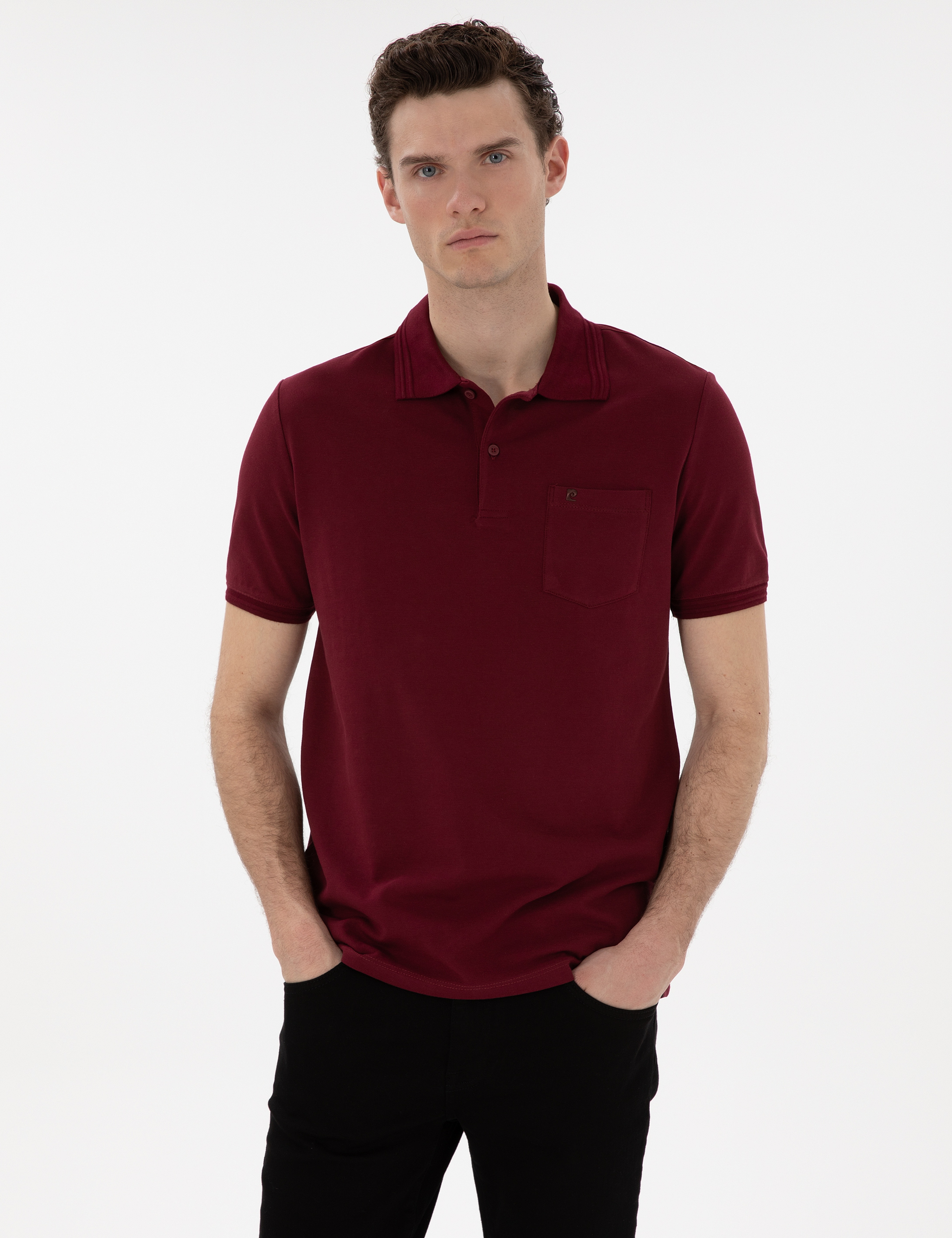 Bordo Regular Fit %100 Pamuk Cepli Düğmeli Polo Yaka Basic Tişört