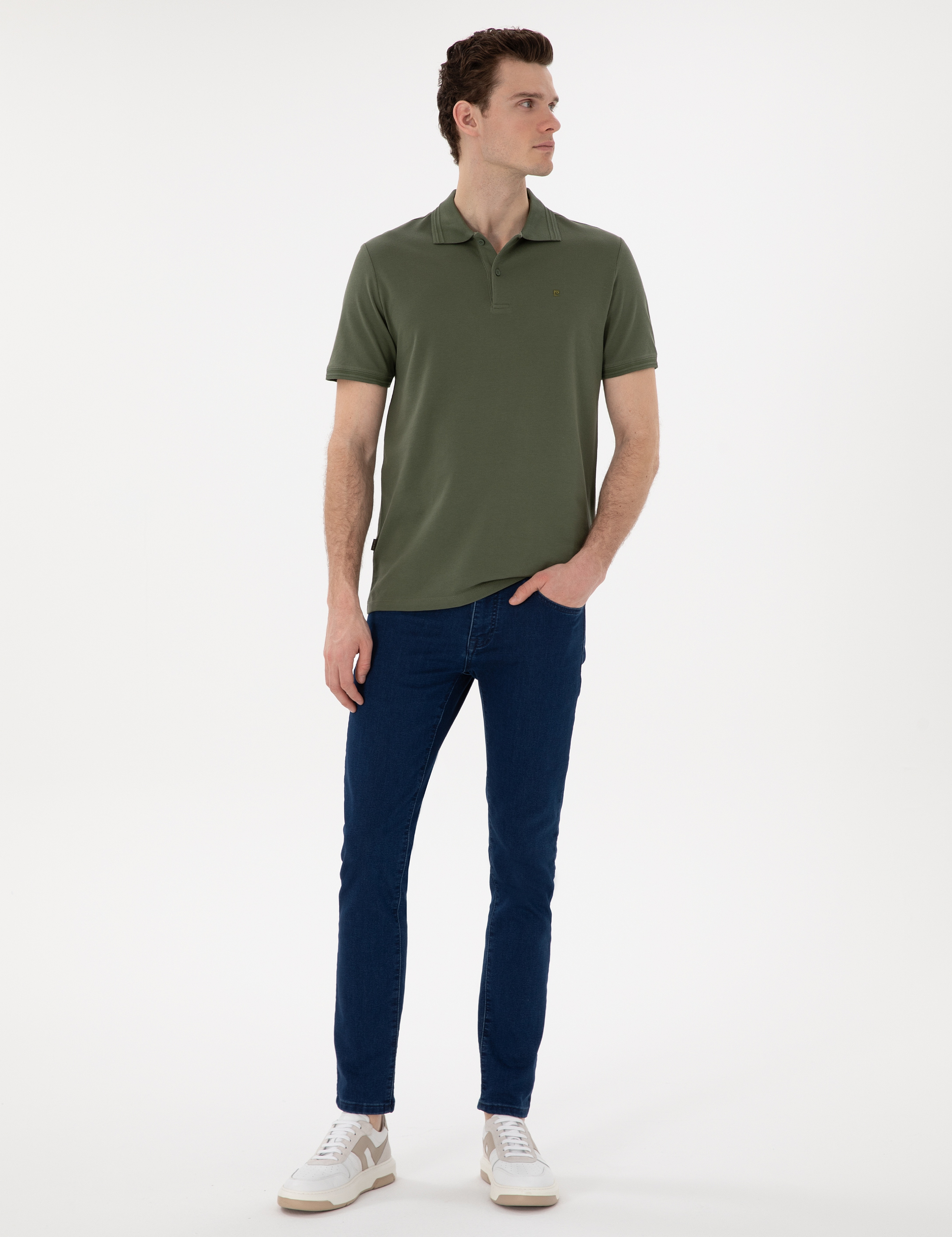 Haki Regular Fit %100 Pamuk Polo Yaka Basic Tişört - Image 4