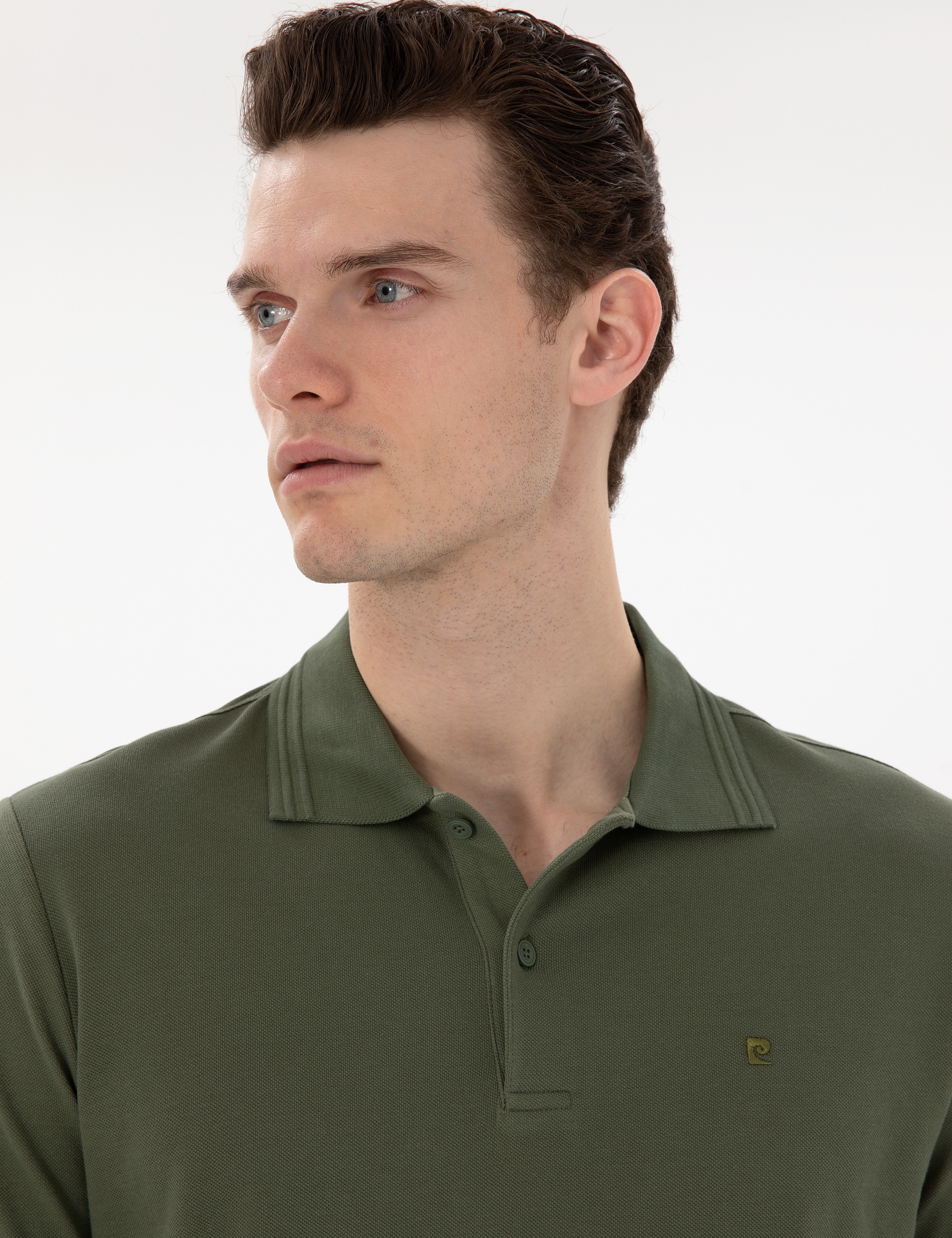 Haki Regular Fit %100 Pamuk Polo Yaka Basic Tişört - Image 2
