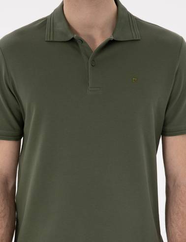 Haki Regular Fit %100 Pamuk Polo Yaka Basic Tişört