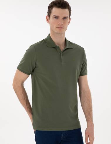 Haki Regular Fit %100 Pamuk Polo Yaka Basic Tişört