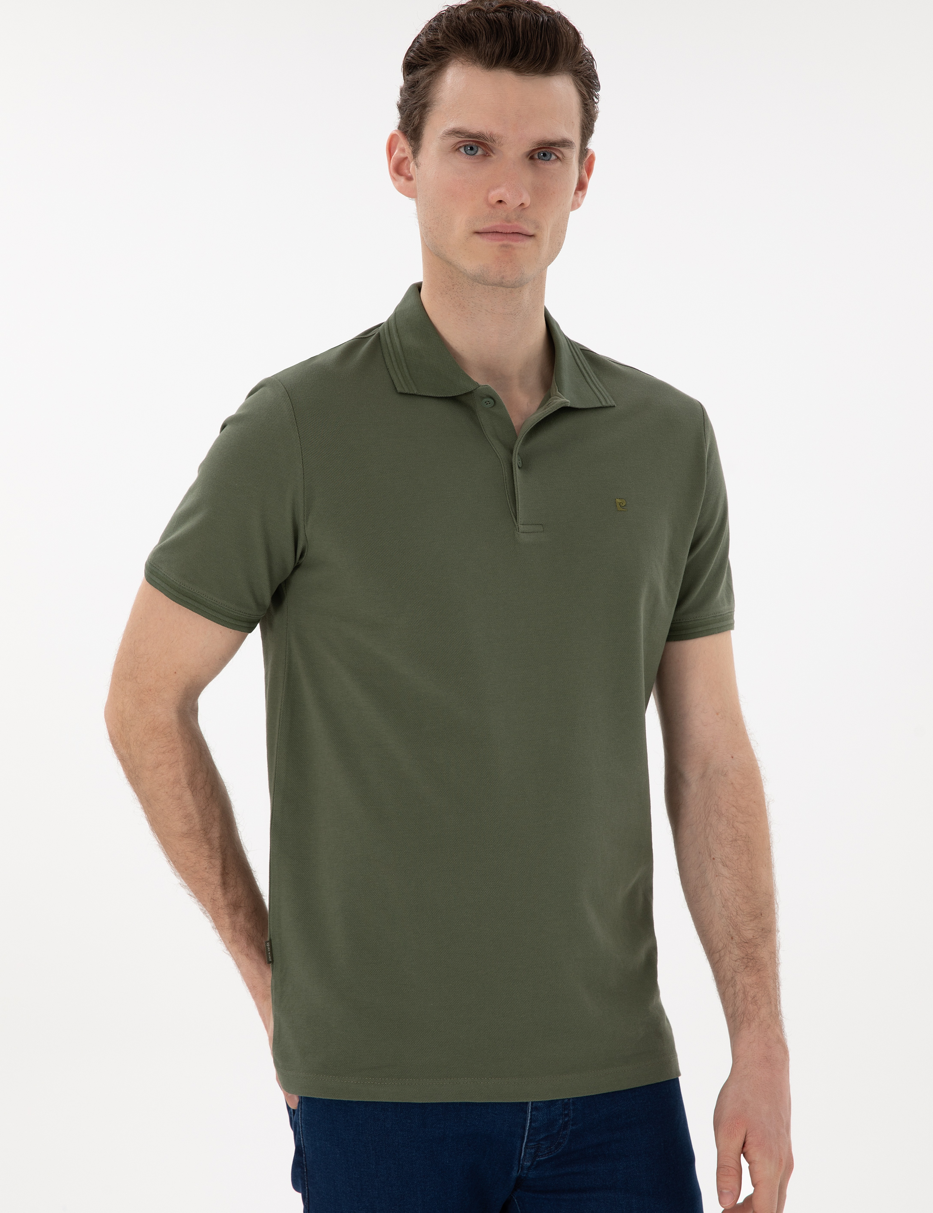 Haki Regular Fit %100 Pamuk Polo Yaka Basic Tişört