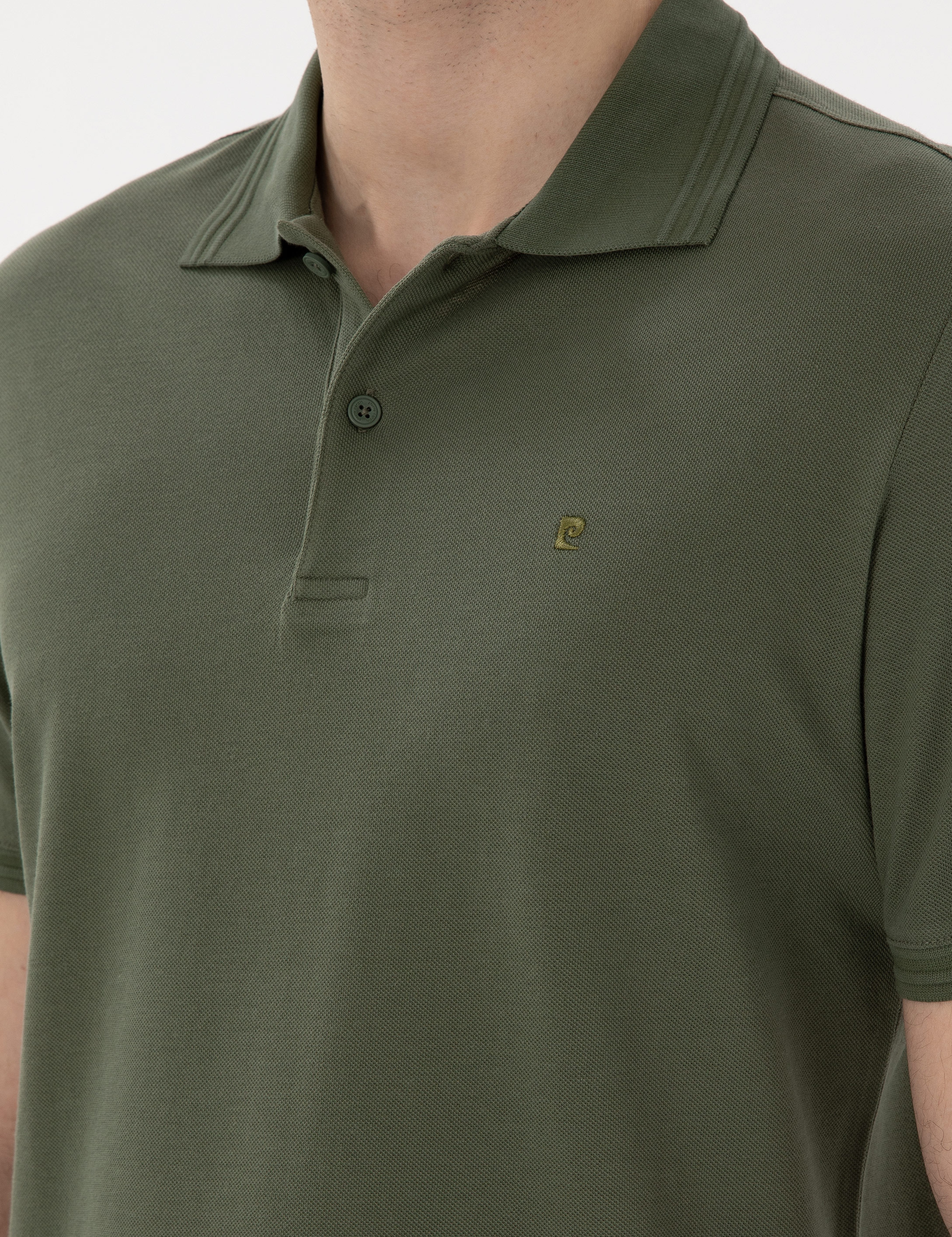 Haki Regular Fit %100 Pamuk Polo Yaka Basic Tişört - Image 7
