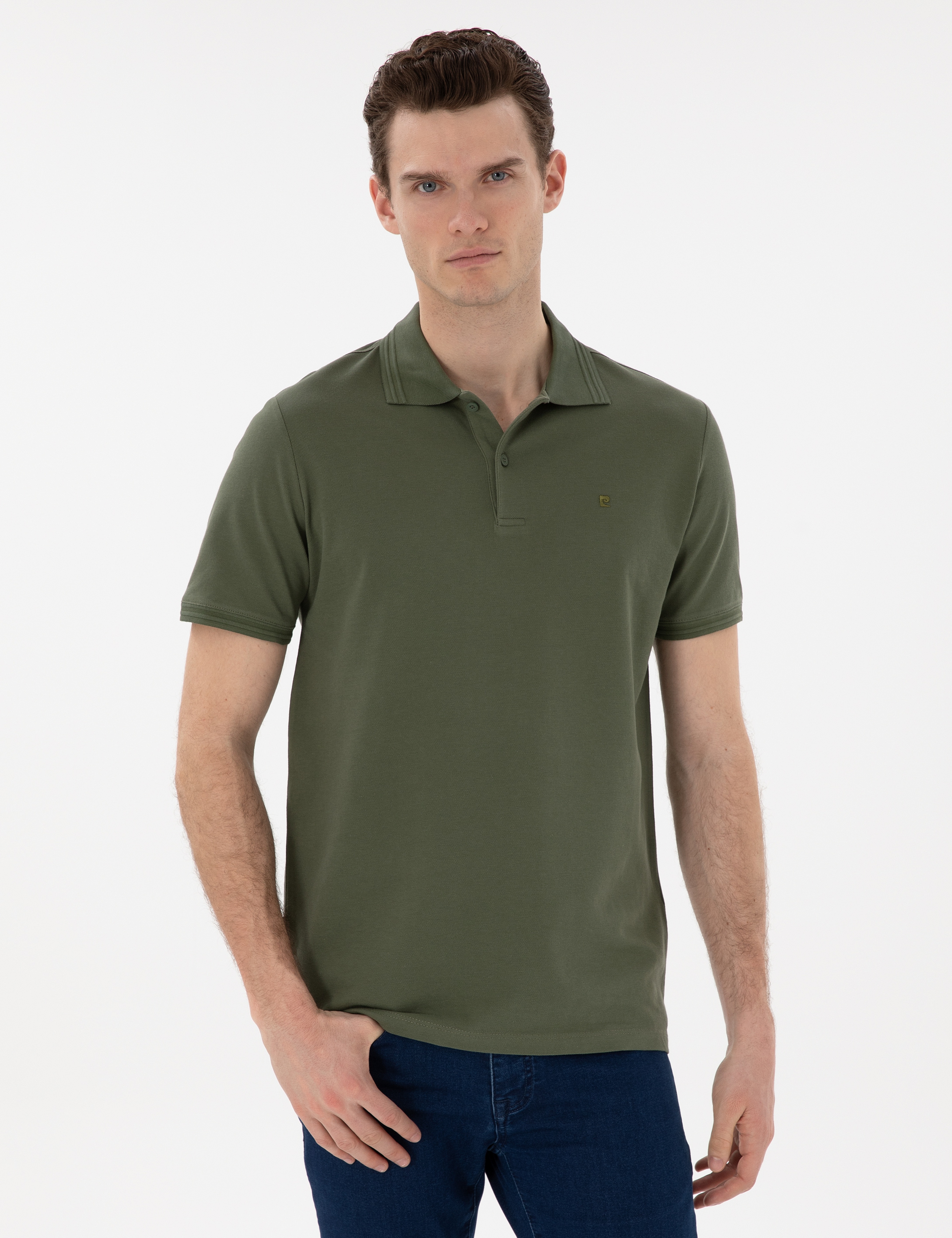 Haki Regular Fit %100 Pamuk Polo Yaka Basic Tişört