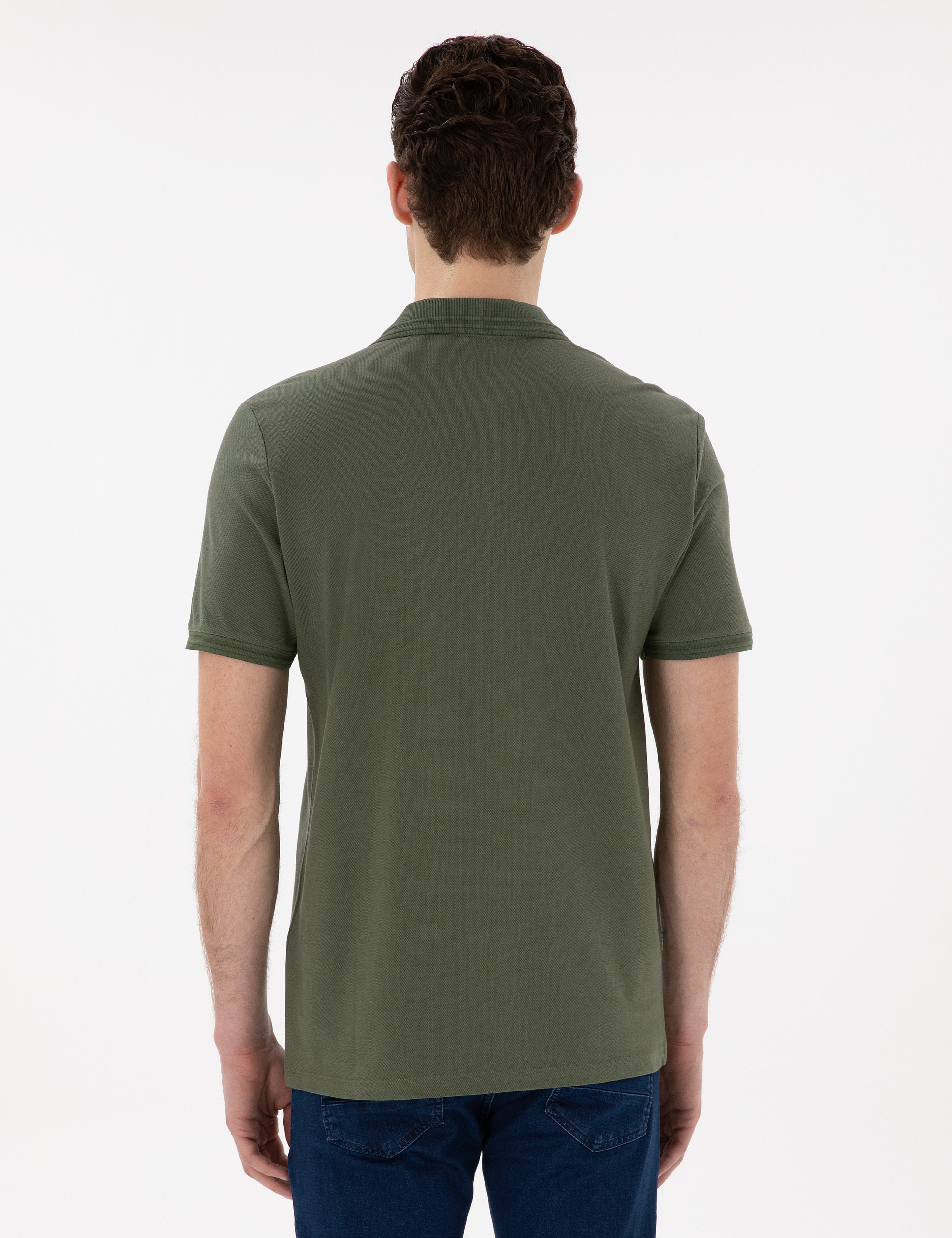 Haki Regular Fit %100 Pamuk Polo Yaka Basic Tişört - Image 5