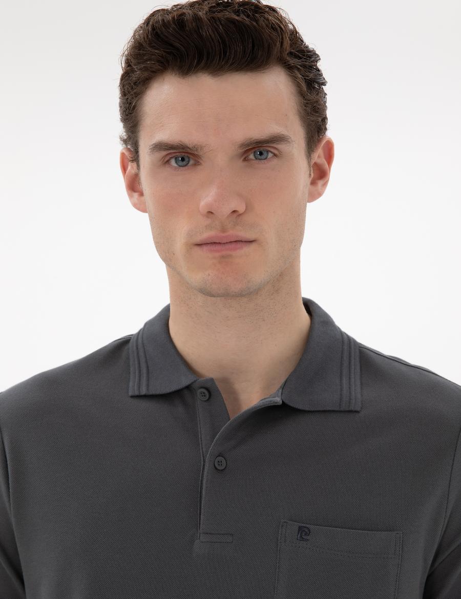 Antrasit Regular Fit %100 Pamuk Polo Yaka Basic Tişört