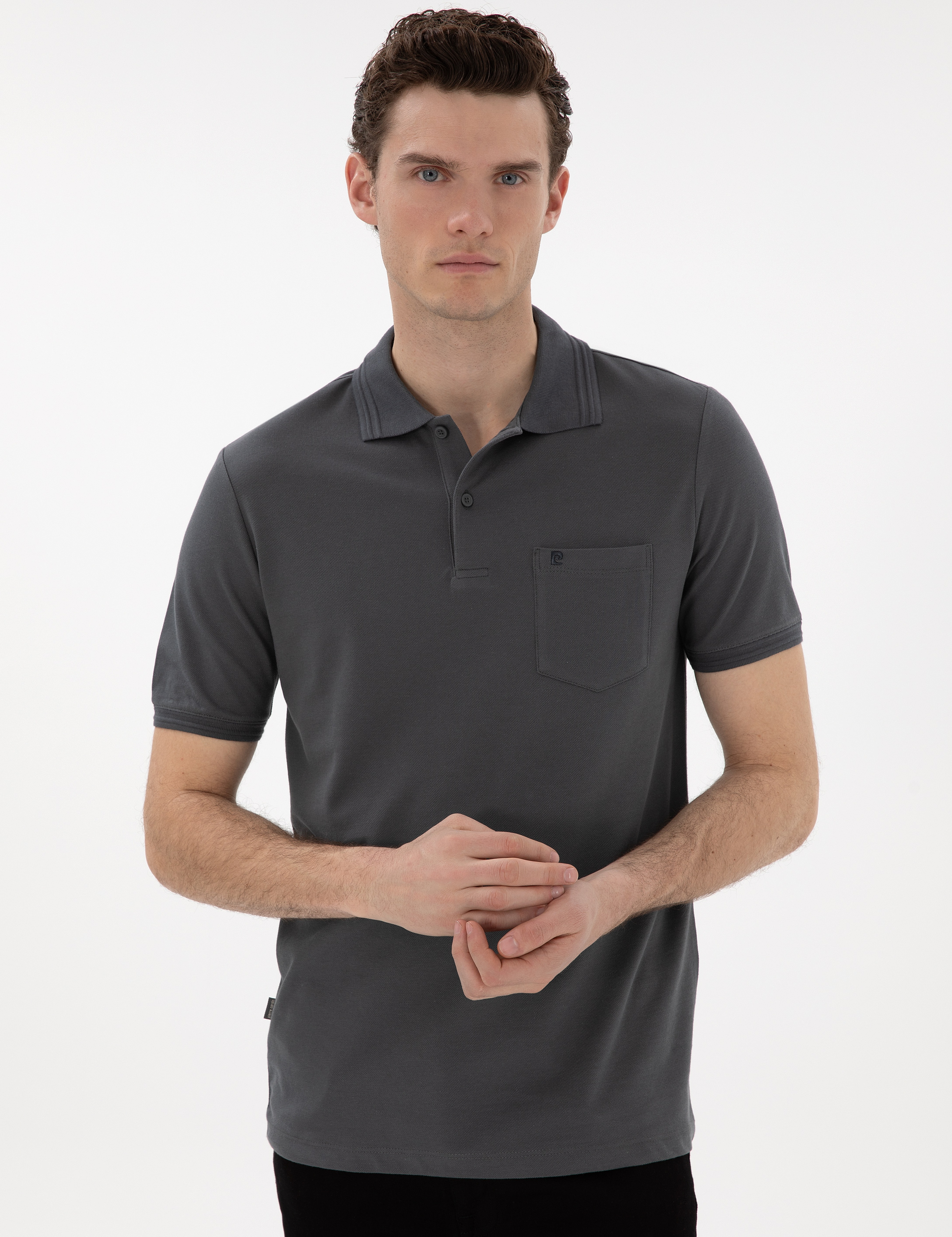Antrasit Regular Fit %100 Pamuk Polo Yaka Basic Tişört - Image 3