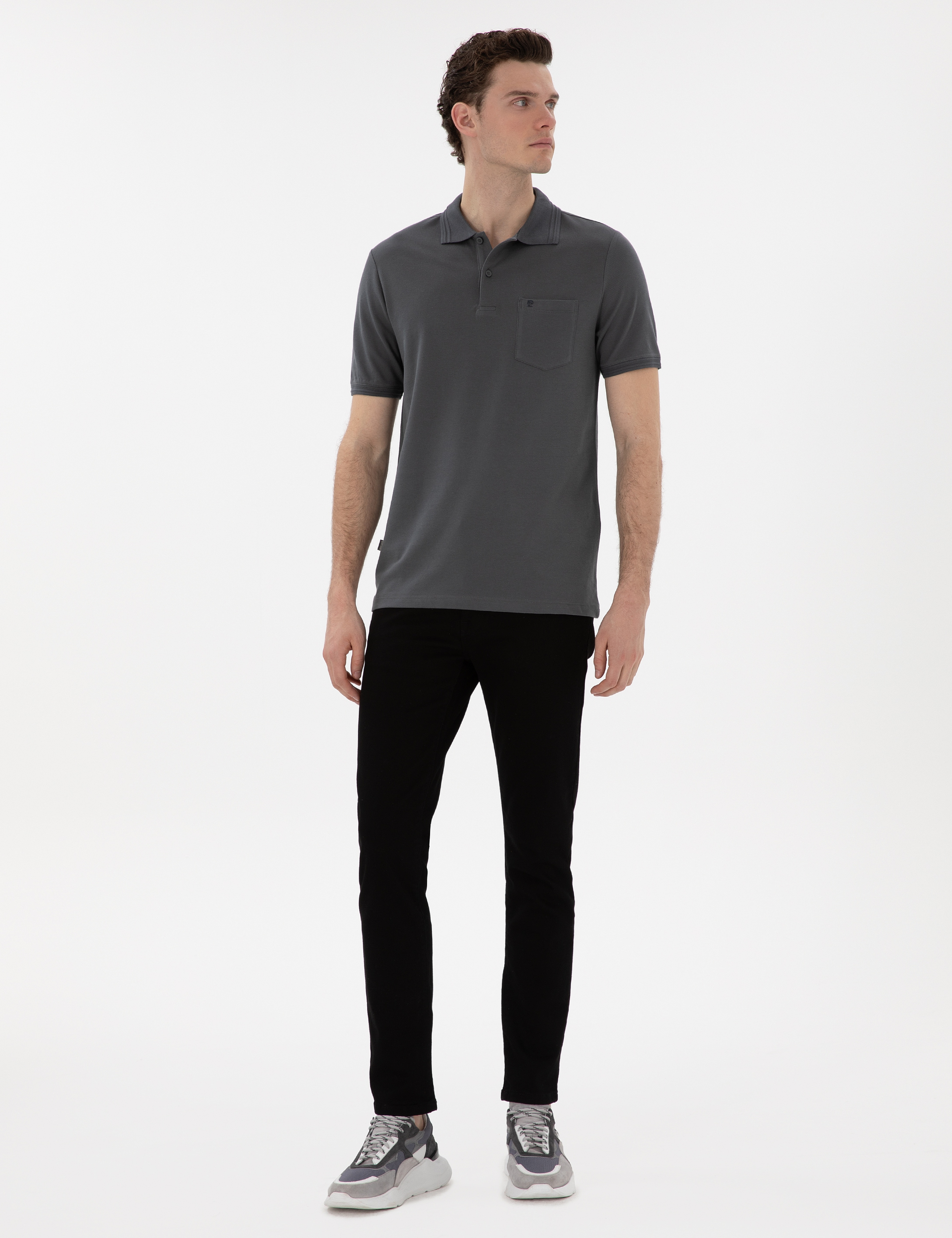Antrasit Regular Fit %100 Pamuk Polo Yaka Basic Tişört - Image 4