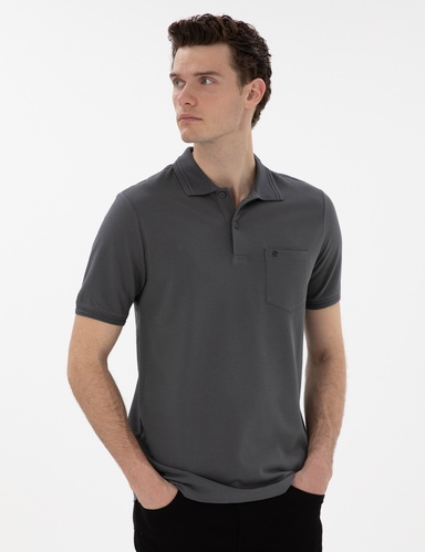 Antrasit Regular Fit %100 Pamuk Polo Yaka Basic Tişört