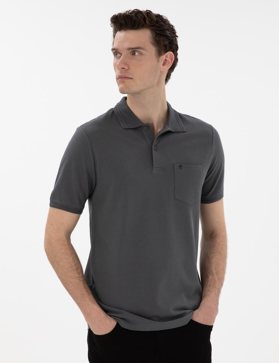Antrasit Regular Fit %100 Pamuk Polo Yaka Basic Tişört