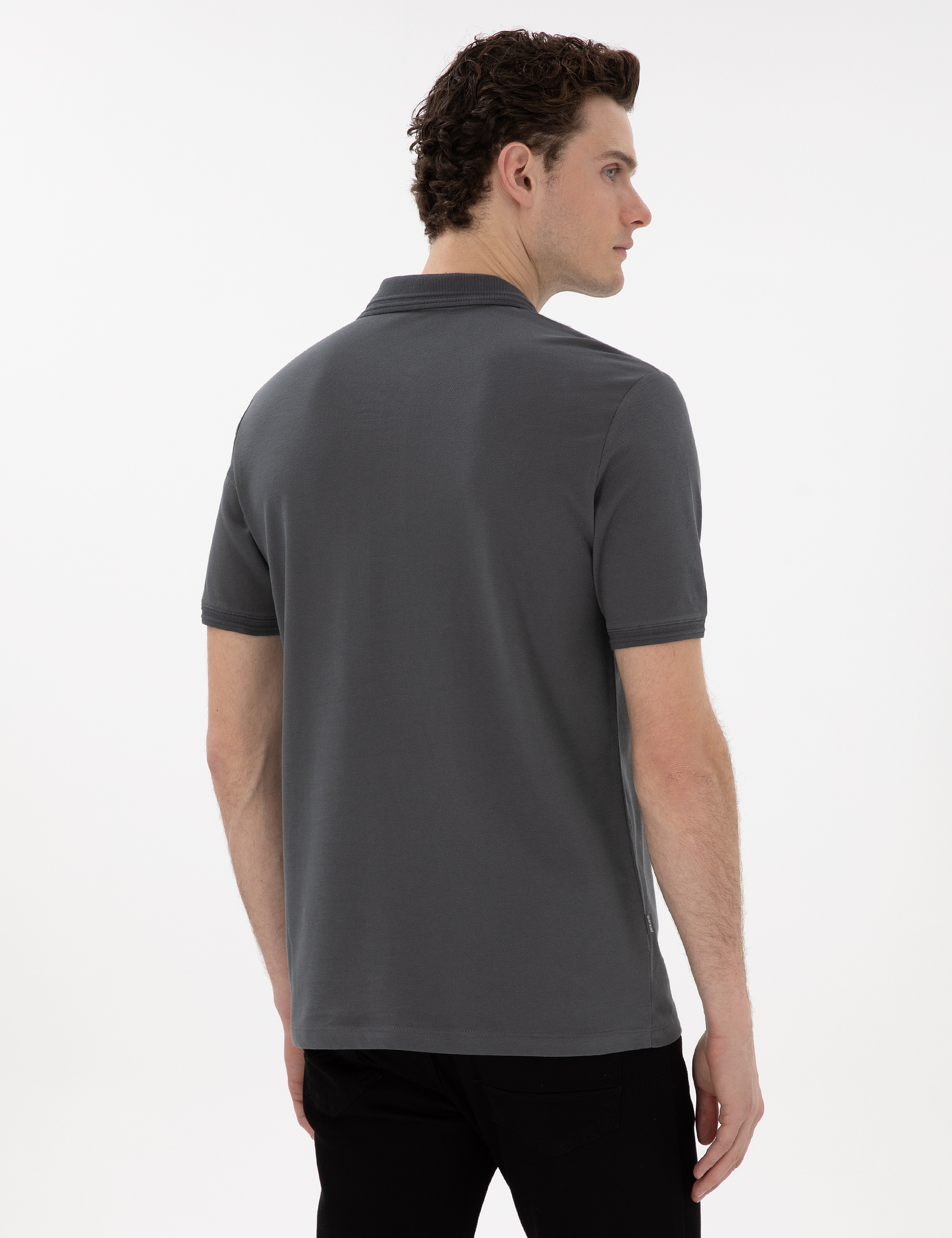 Antrasit Regular Fit %100 Pamuk Polo Yaka Basic Tişört - Image 5