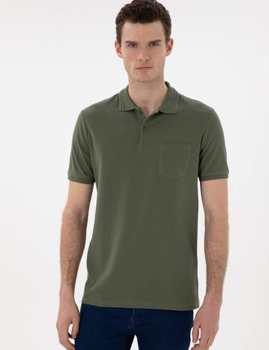 Haki Regular Fit %100 Pamuk Cepli Polo Yaka Basic Tişört