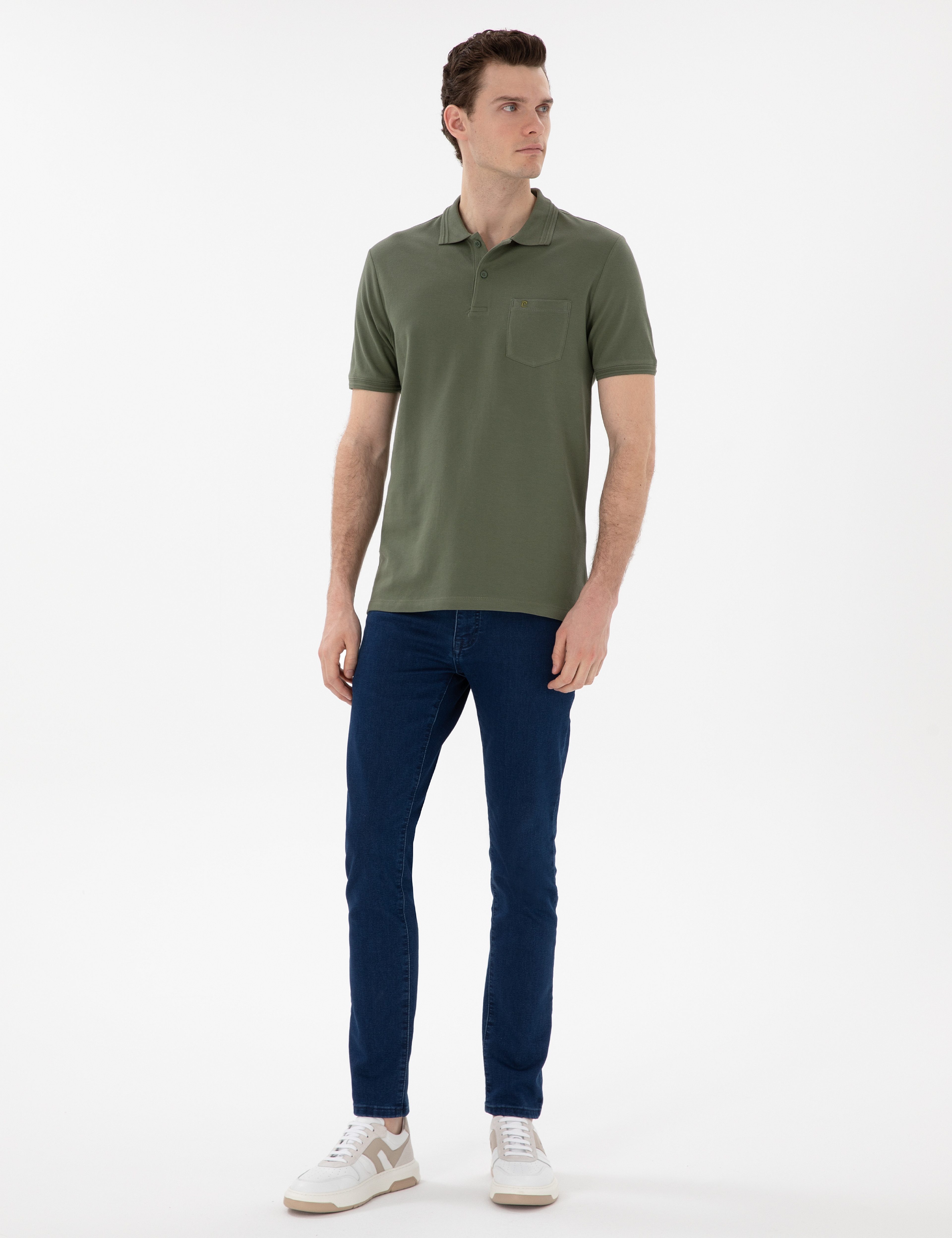 Haki Regular Fit %100 Pamuk Cepli Düğmeli Polo Yaka Basic Tişört - Image 4