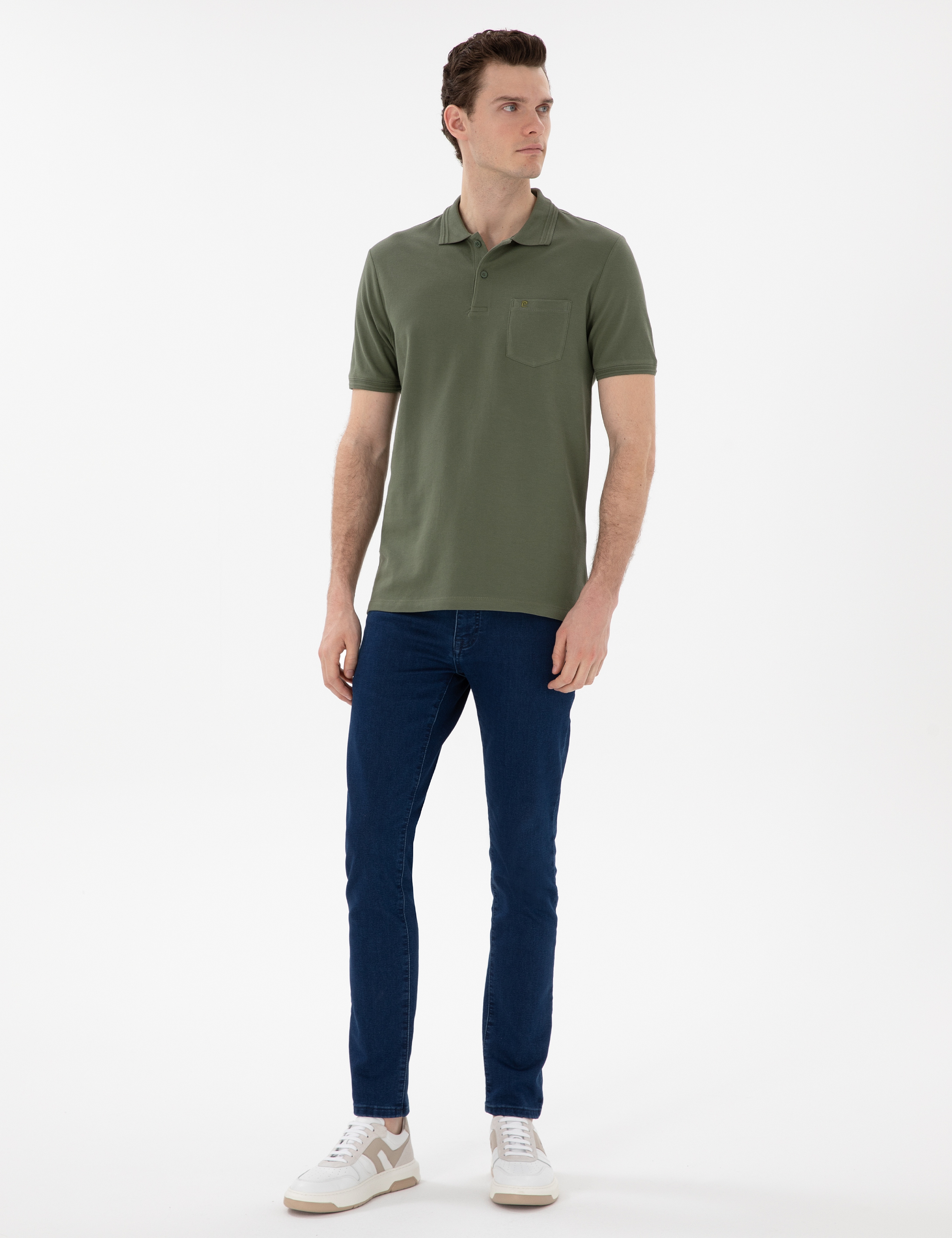 Haki Regular Fit %100 Pamuk Cepli Düğmeli Polo Yaka Basic Tişört