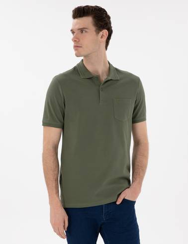Haki Regular Fit %100 Pamuk Cepli Polo Yaka Basic Tişört