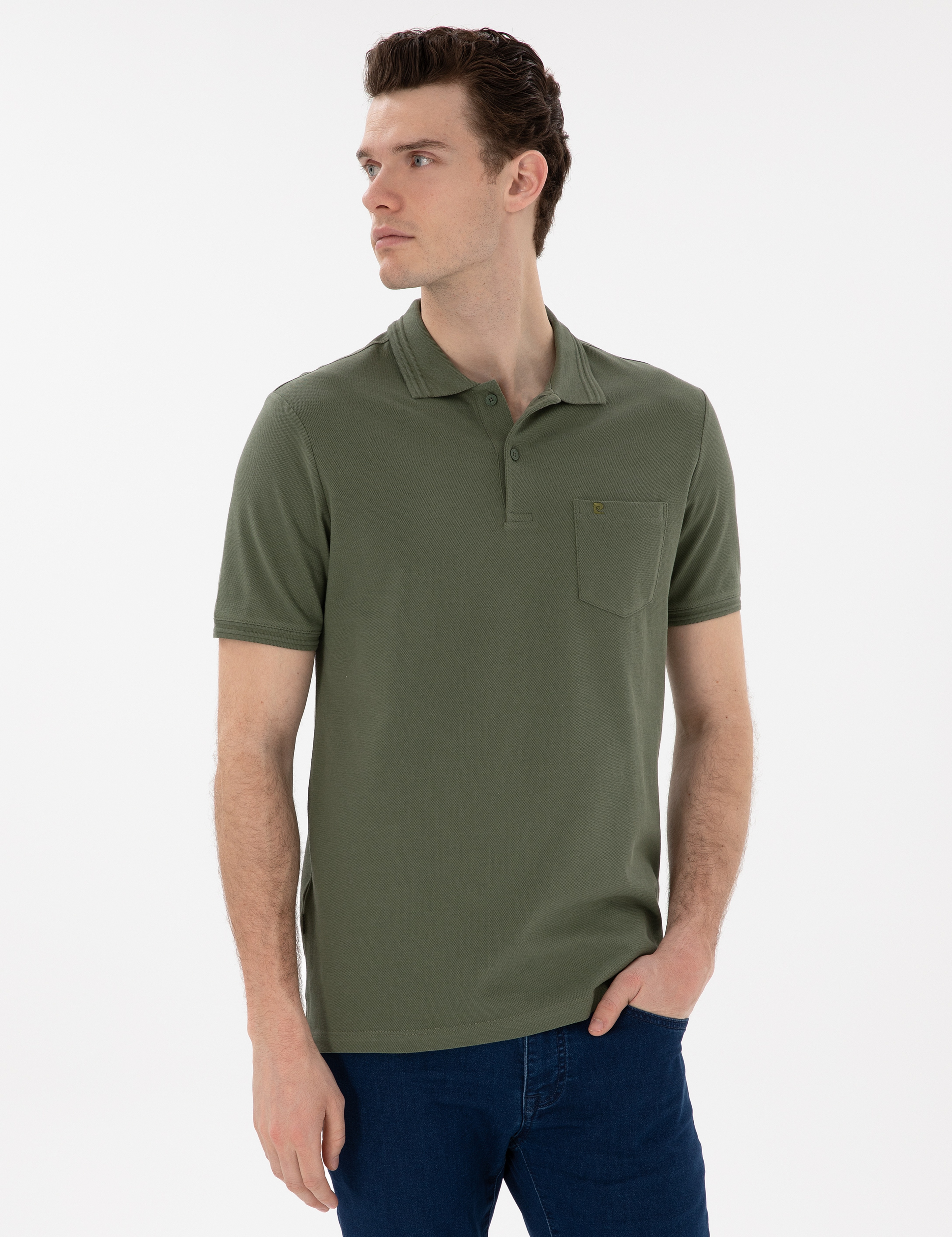 Haki Regular Fit %100 Pamuk Cepli Düğmeli Polo Yaka Basic Tişört