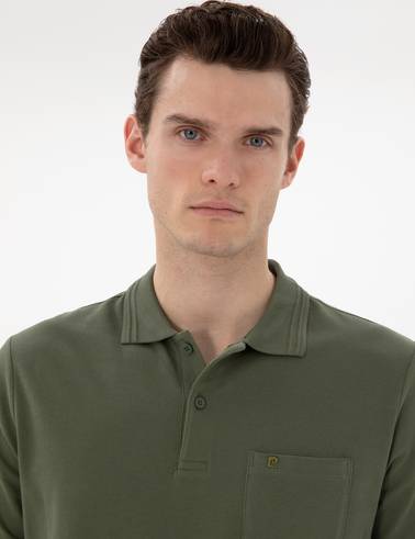 Haki Regular Fit %100 Pamuk Cepli Polo Yaka Basic Tişört
