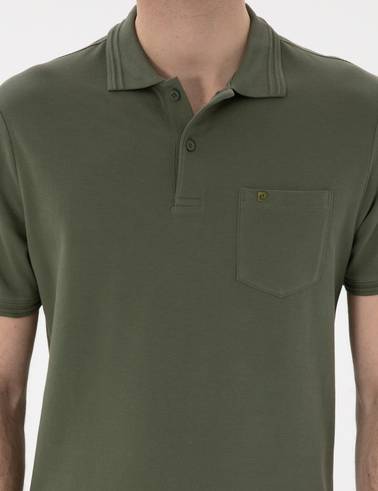 Haki Regular Fit %100 Pamuk Cepli Polo Yaka Basic Tişört