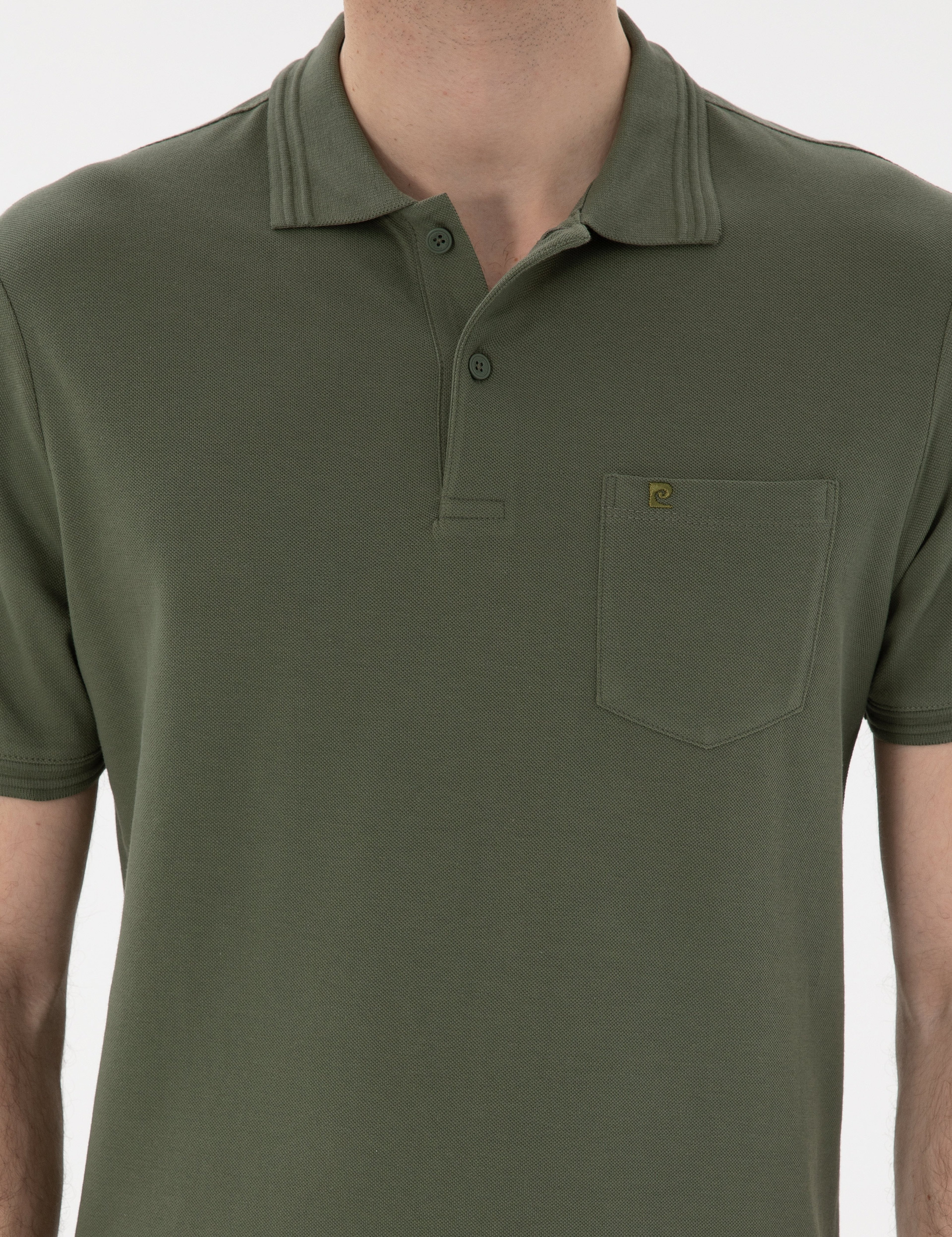 Haki Regular Fit %100 Pamuk Cepli Düğmeli Polo Yaka Basic Tişört - Image 6