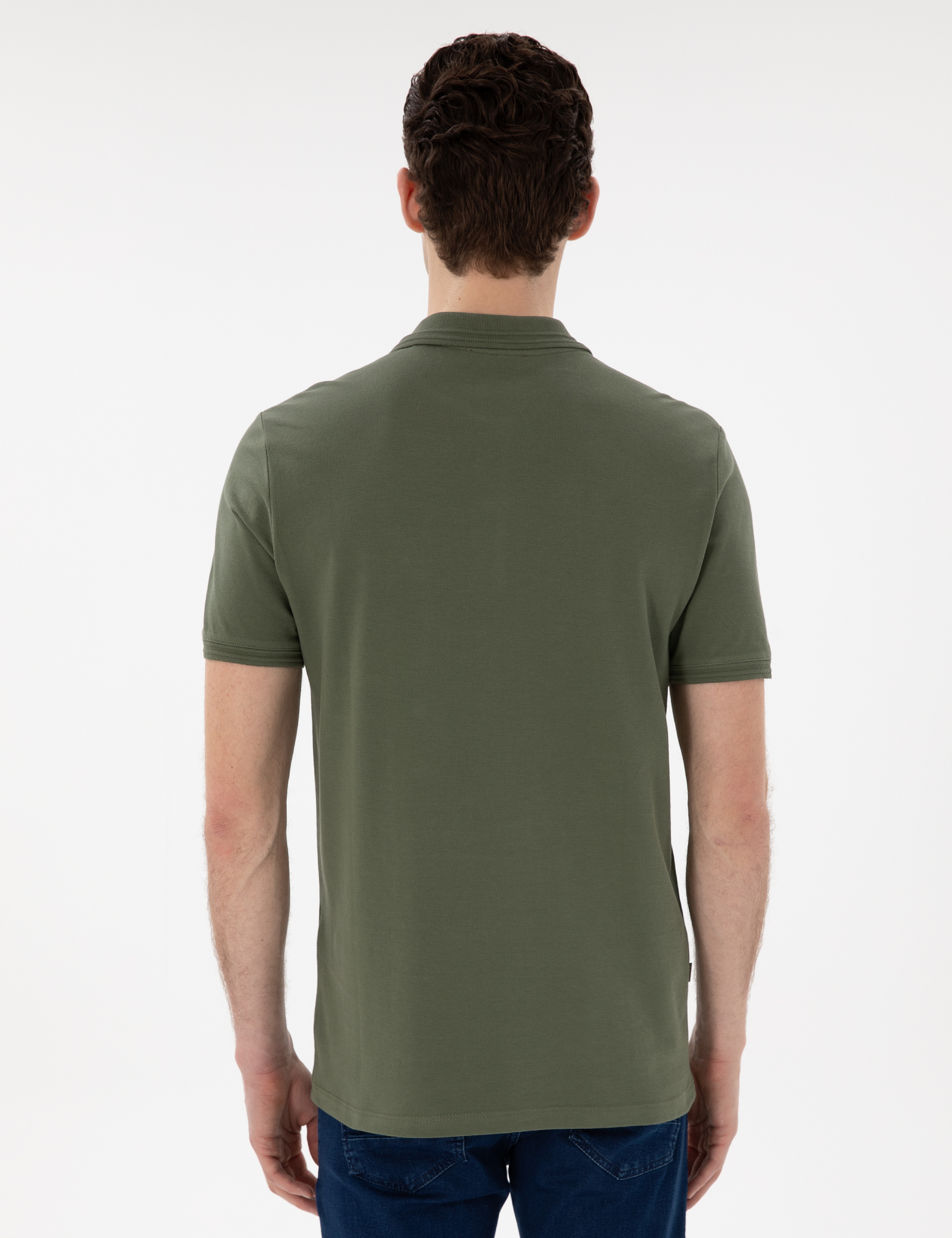 Haki Regular Fit %100 Pamuk Cepli Düğmeli Polo Yaka Basic Tişört