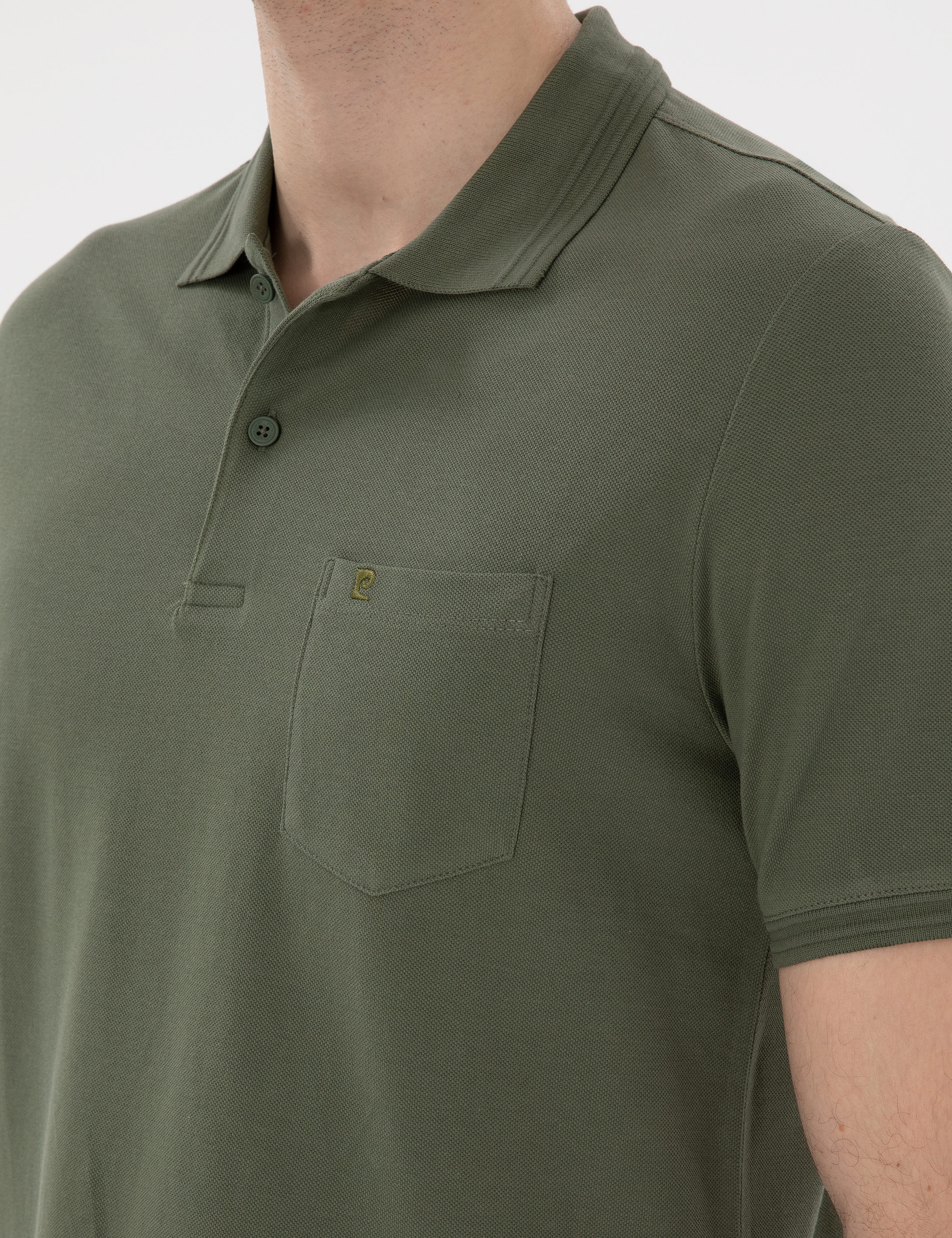 Haki Regular Fit %100 Pamuk Cepli Düğmeli Polo Yaka Basic Tişört