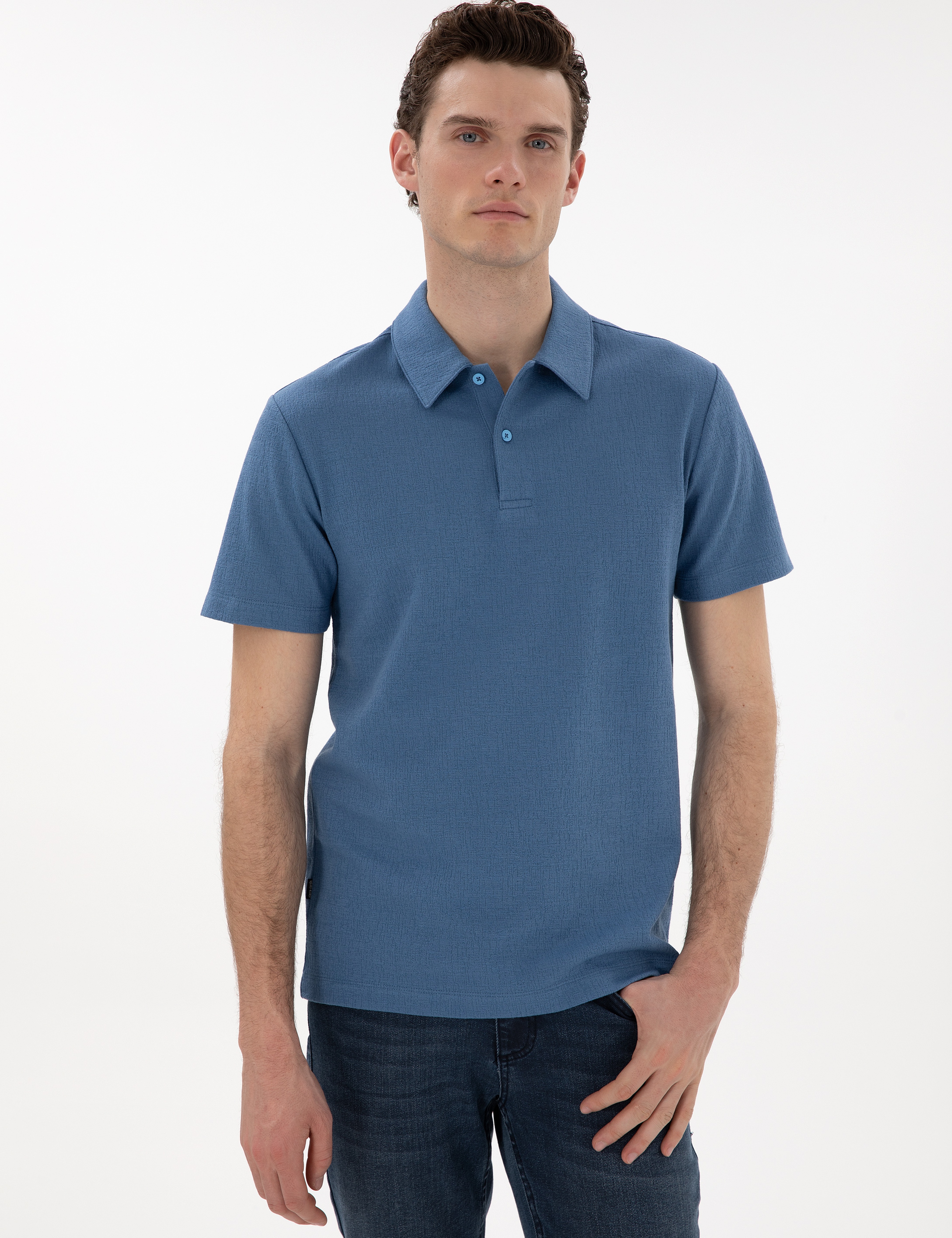 Mavi Slim Fit Polo Yaka Tişört - Image 3