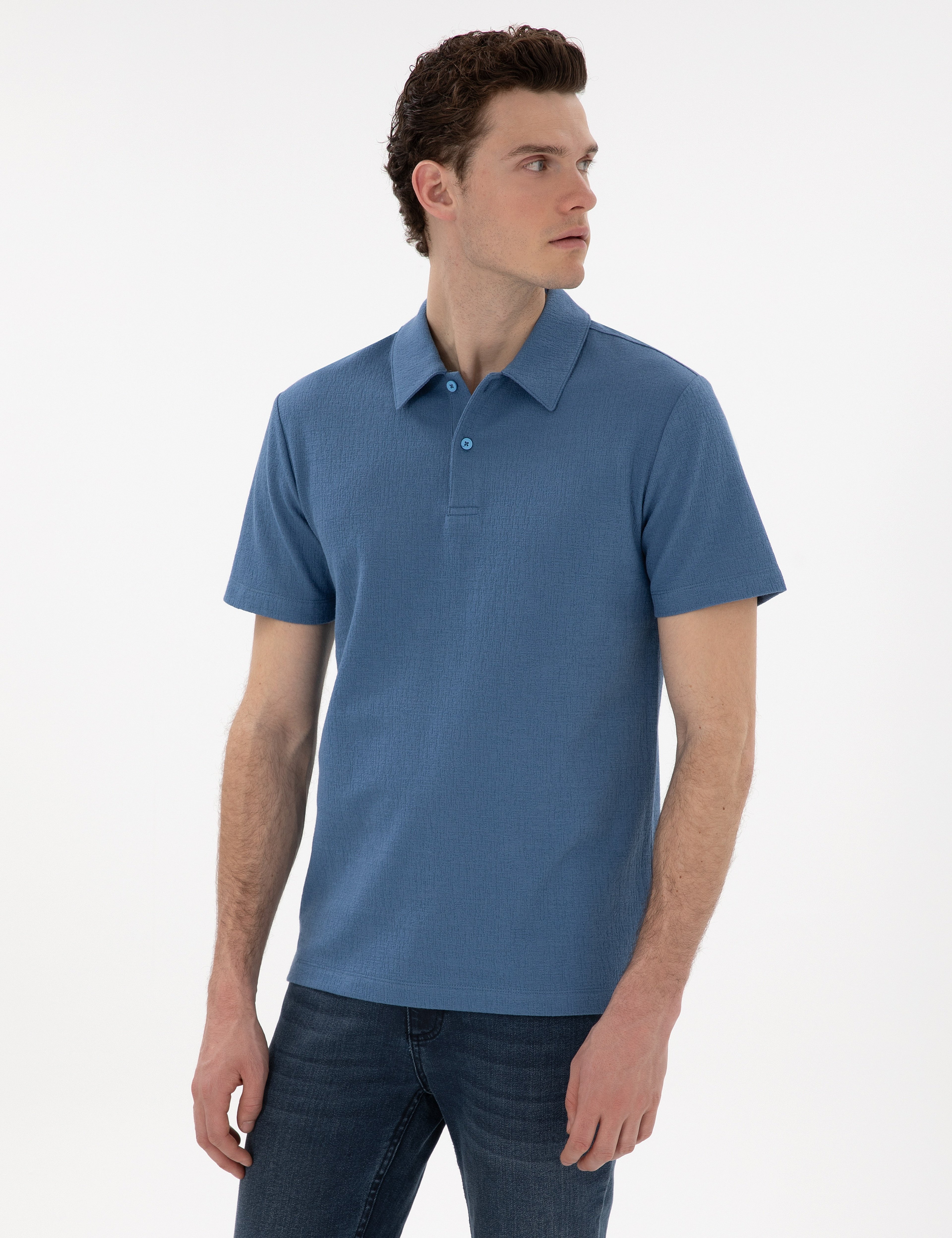 Mavi Slim Fit Polo Yaka Tişört - Image 1