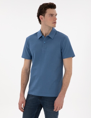 Mavi Slim Fit Düğmeli Polo Yaka Tişört
