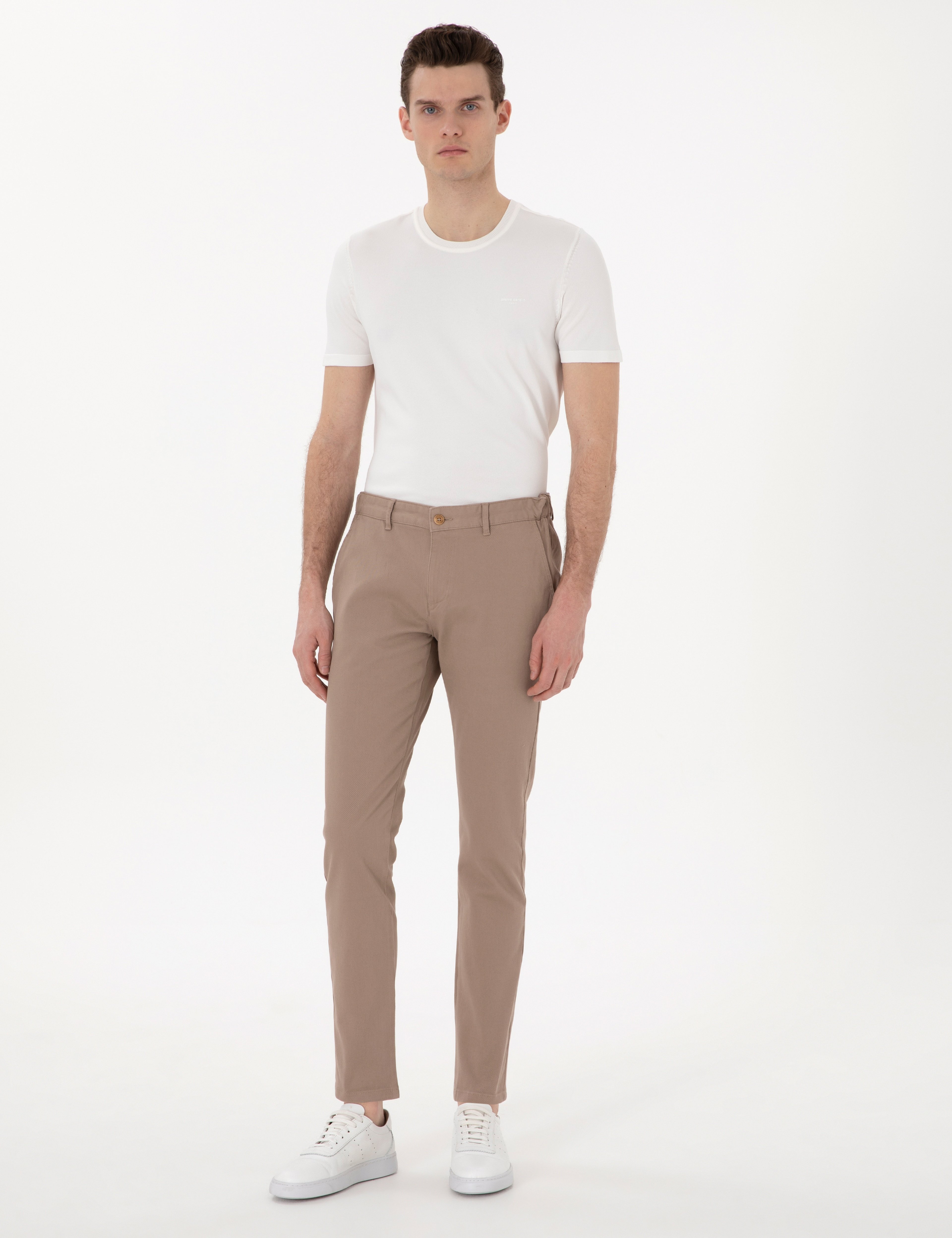 Vizon Slim Fit Beli Lastikli Kanvas Pantolon - Image 1