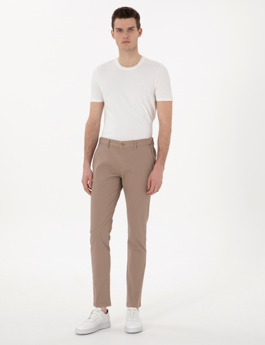 Vizon Slim Fit Beli Lastikli Kanvas Pantolon