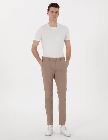 Vizon Slim Fit Beli Lastikli Kanvas Pantolon