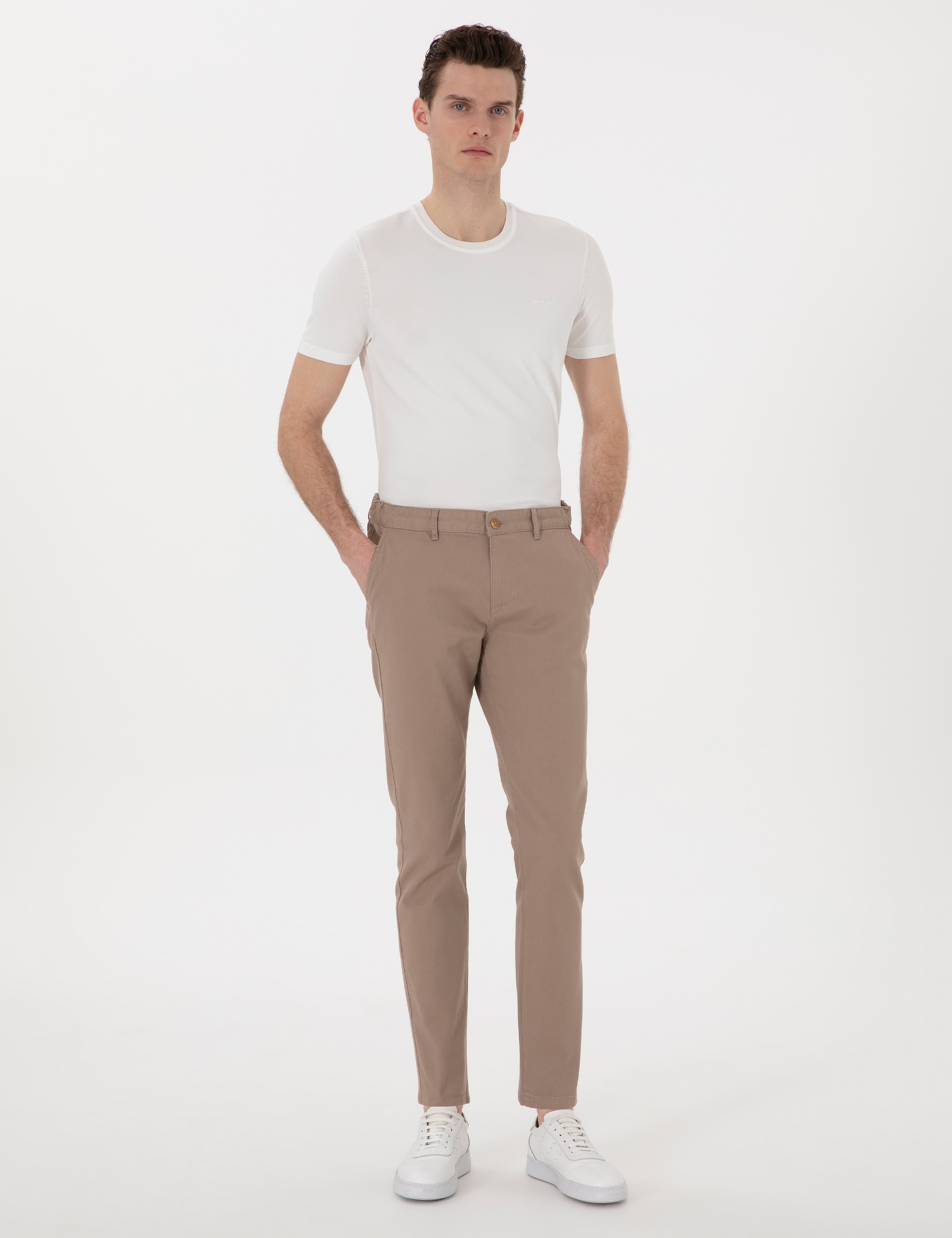 Vizon Slim Fit Beli Lastikli Kanvas Pantolon