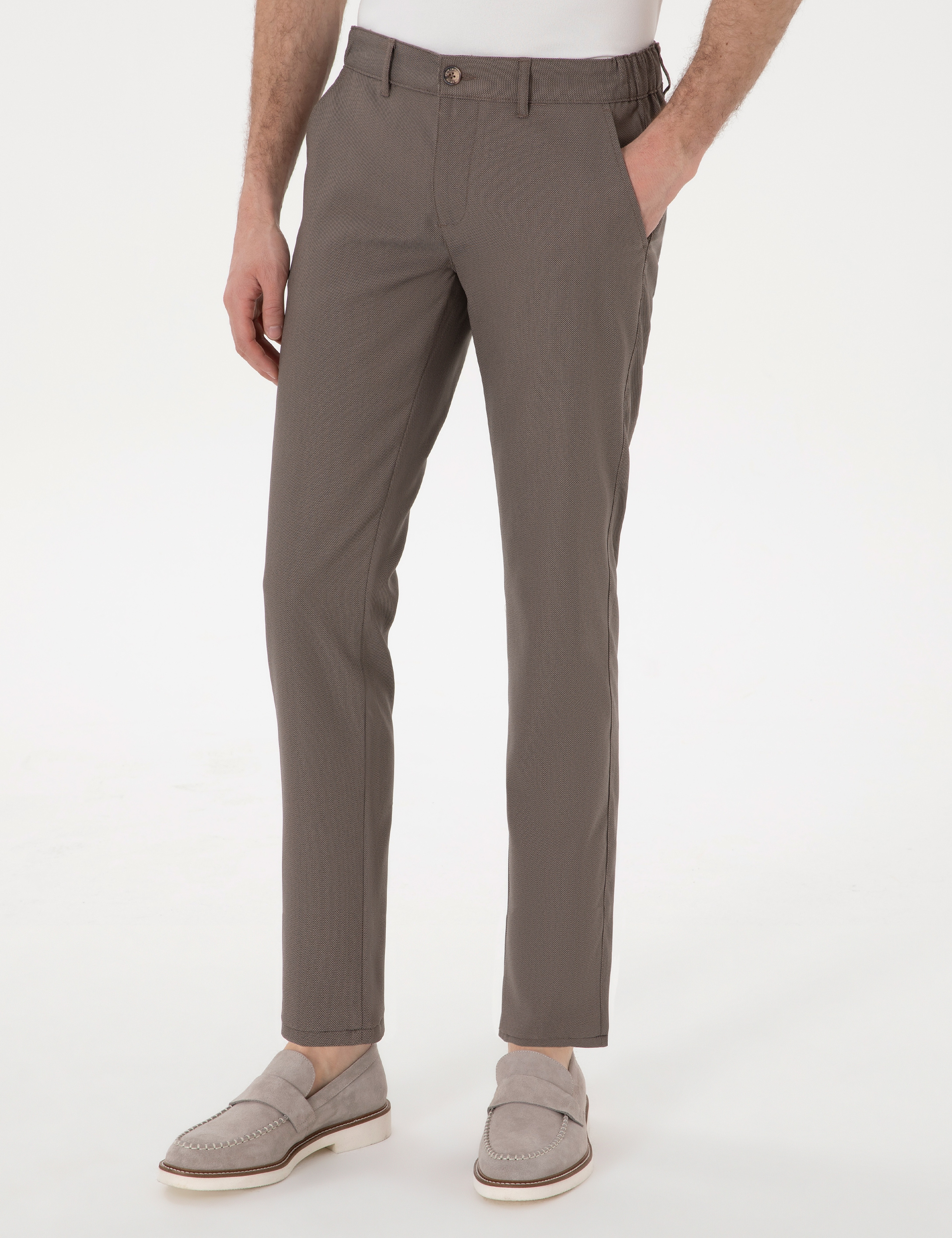 Vizon Slim Fit Beli Lastikli Kanvas Pantolon - Image 2