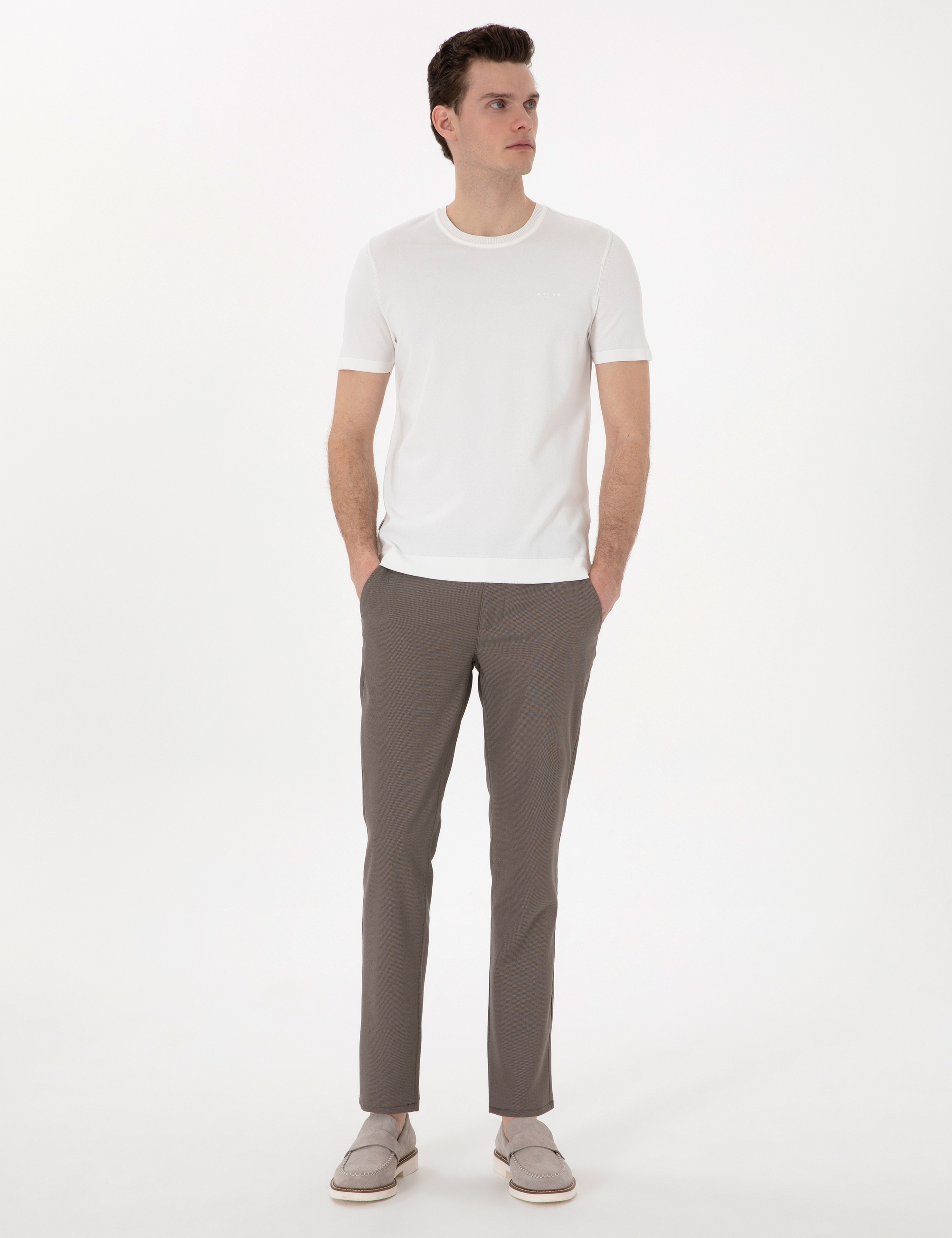 Vizon Slim Fit Beli Lastikli Kanvas Pantolon - Image 1
