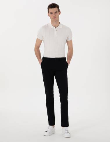 Siyah Slim Fit Beli Lastikli Kanvas Pantolon