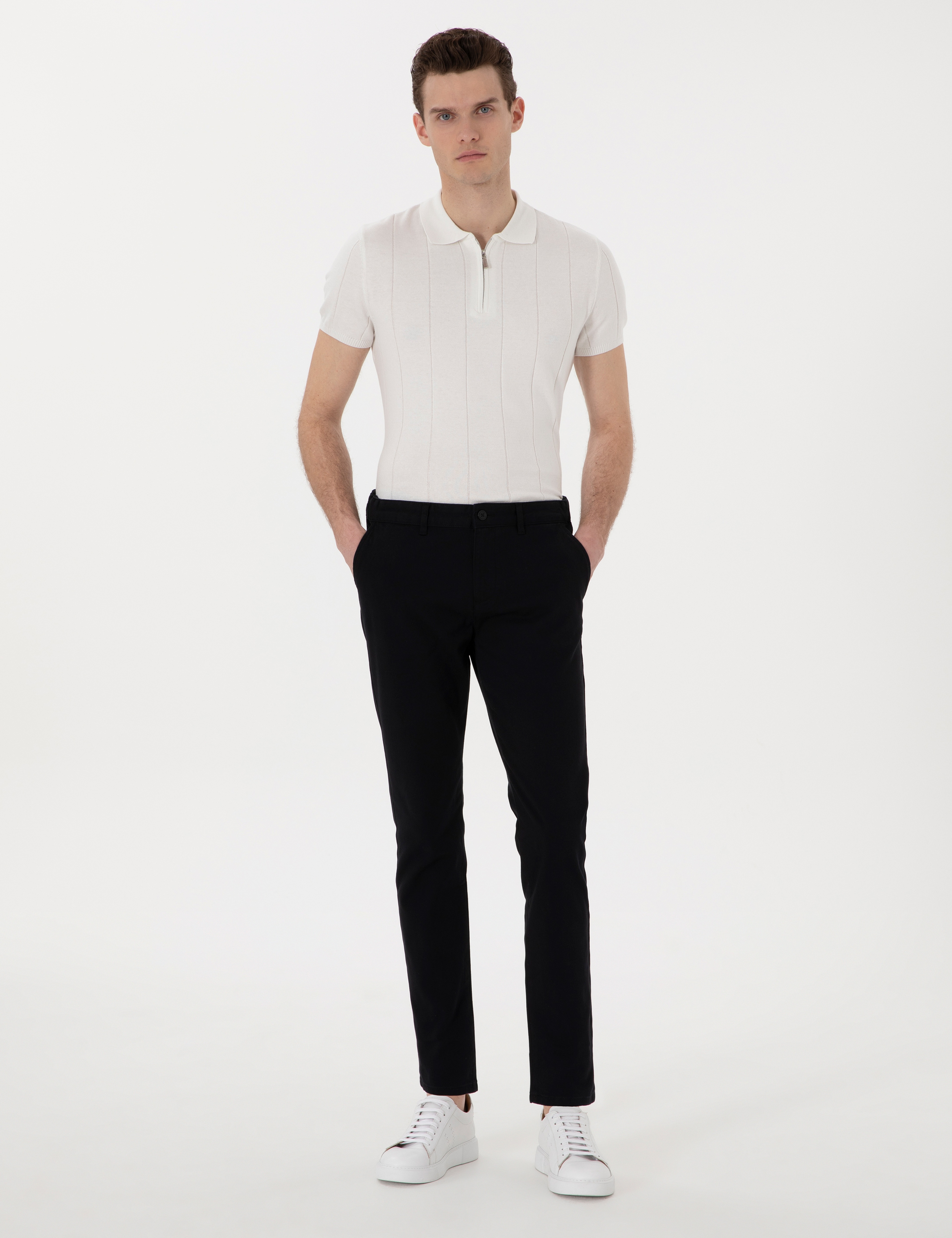 Siyah Slim Fit Beli Lastikli Kanvas Pantolon