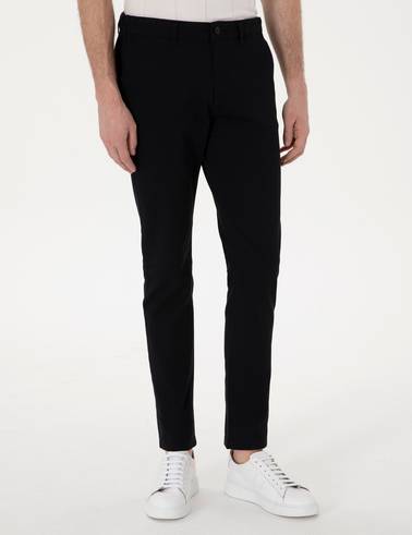 Siyah Slim Fit Beli Lastikli Kanvas Pantolon
