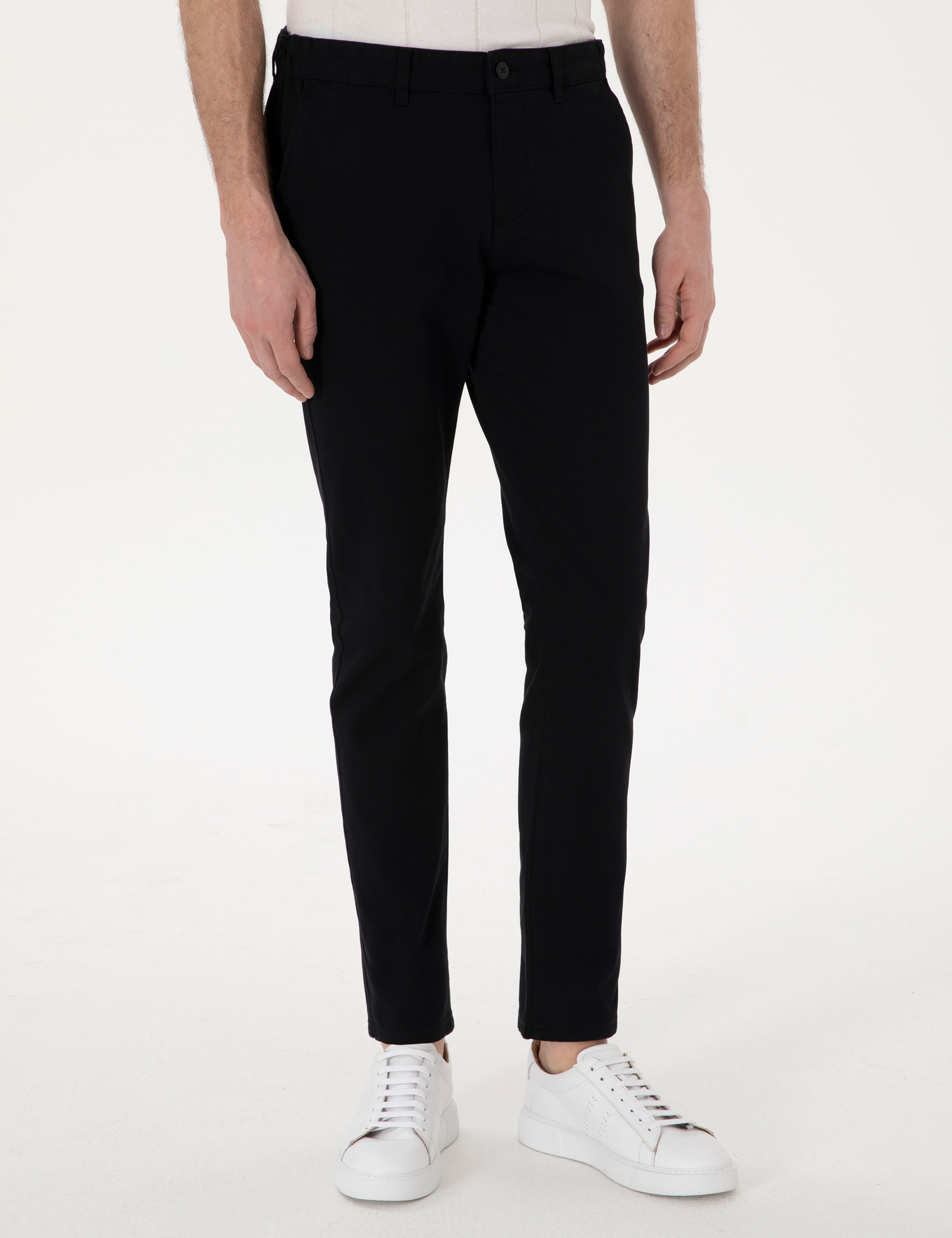 Siyah Slim Fit Beli Lastikli Kanvas Pantolon - Image 2