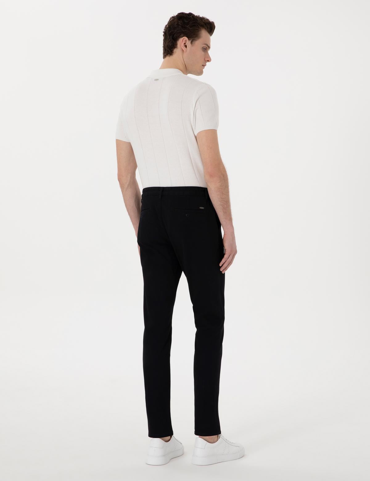 Siyah Slim Fit Beli Lastikli Kanvas Pantolon - 50308080095