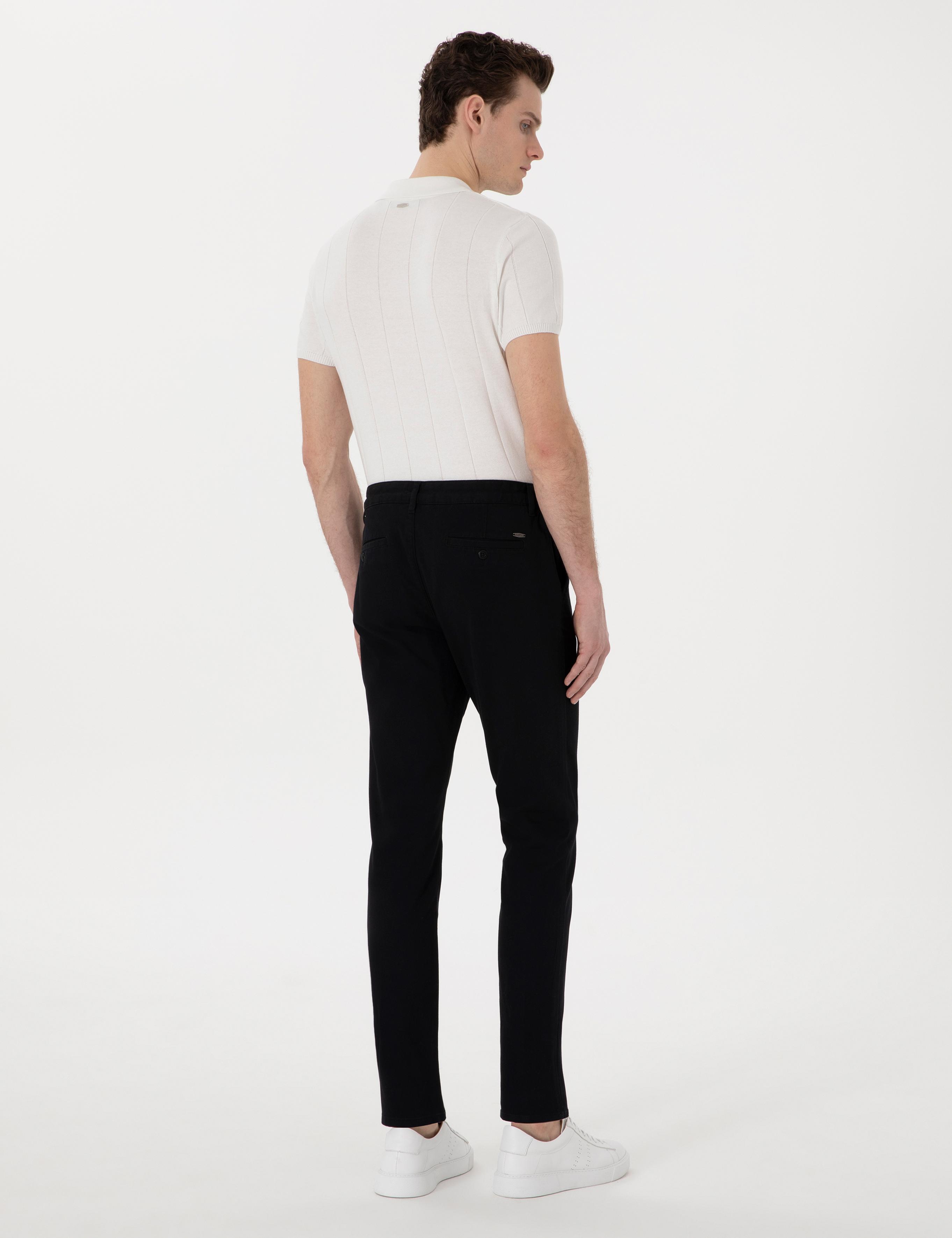 Siyah Slim Fit Beli Lastikli Kanvas Pantolon