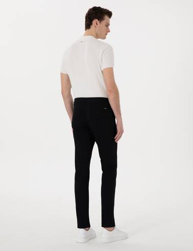 Siyah Slim Fit Beli Lastikli Kanvas Pantolon