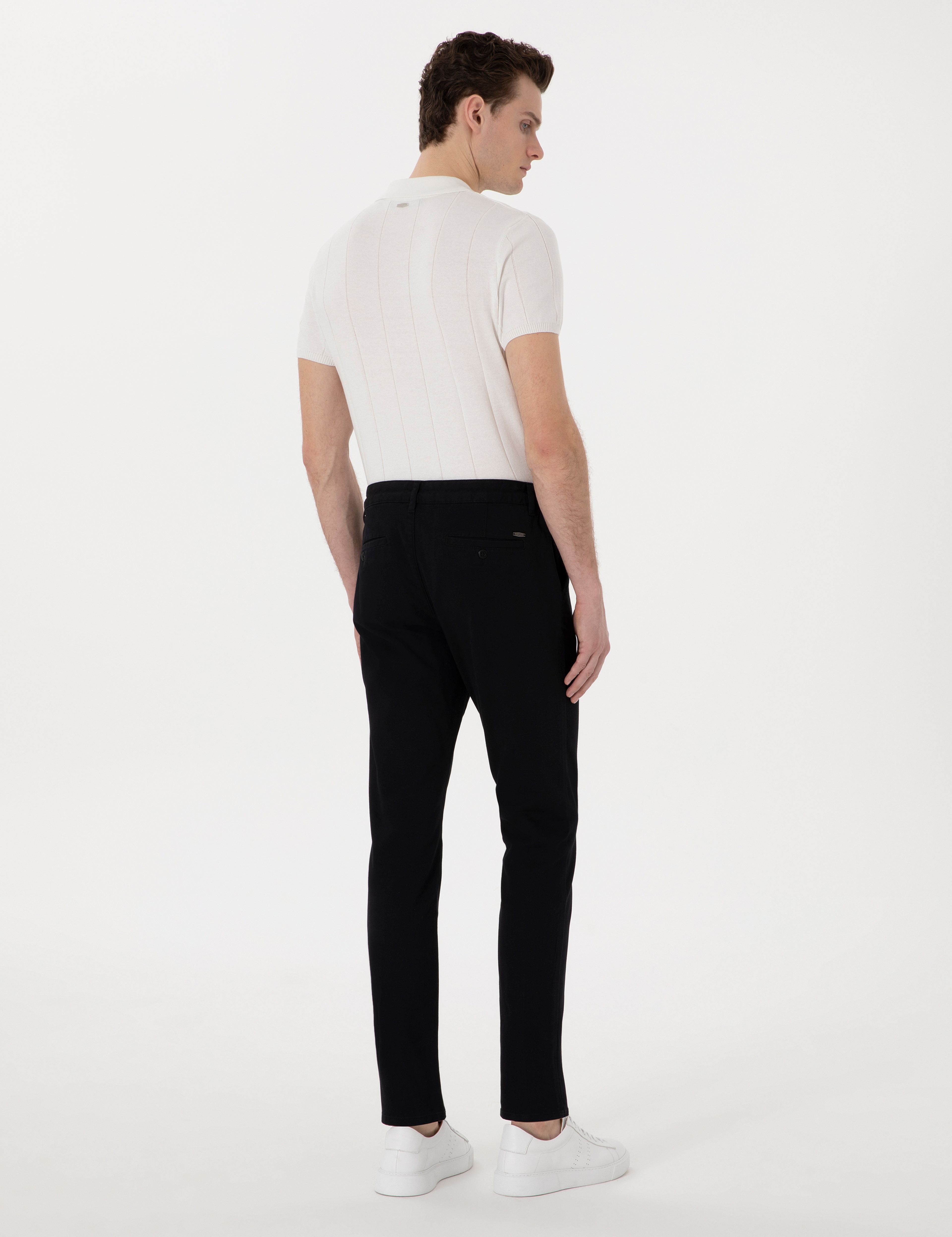 Siyah Slim Fit Beli Lastikli Kanvas Pantolon - Image 4