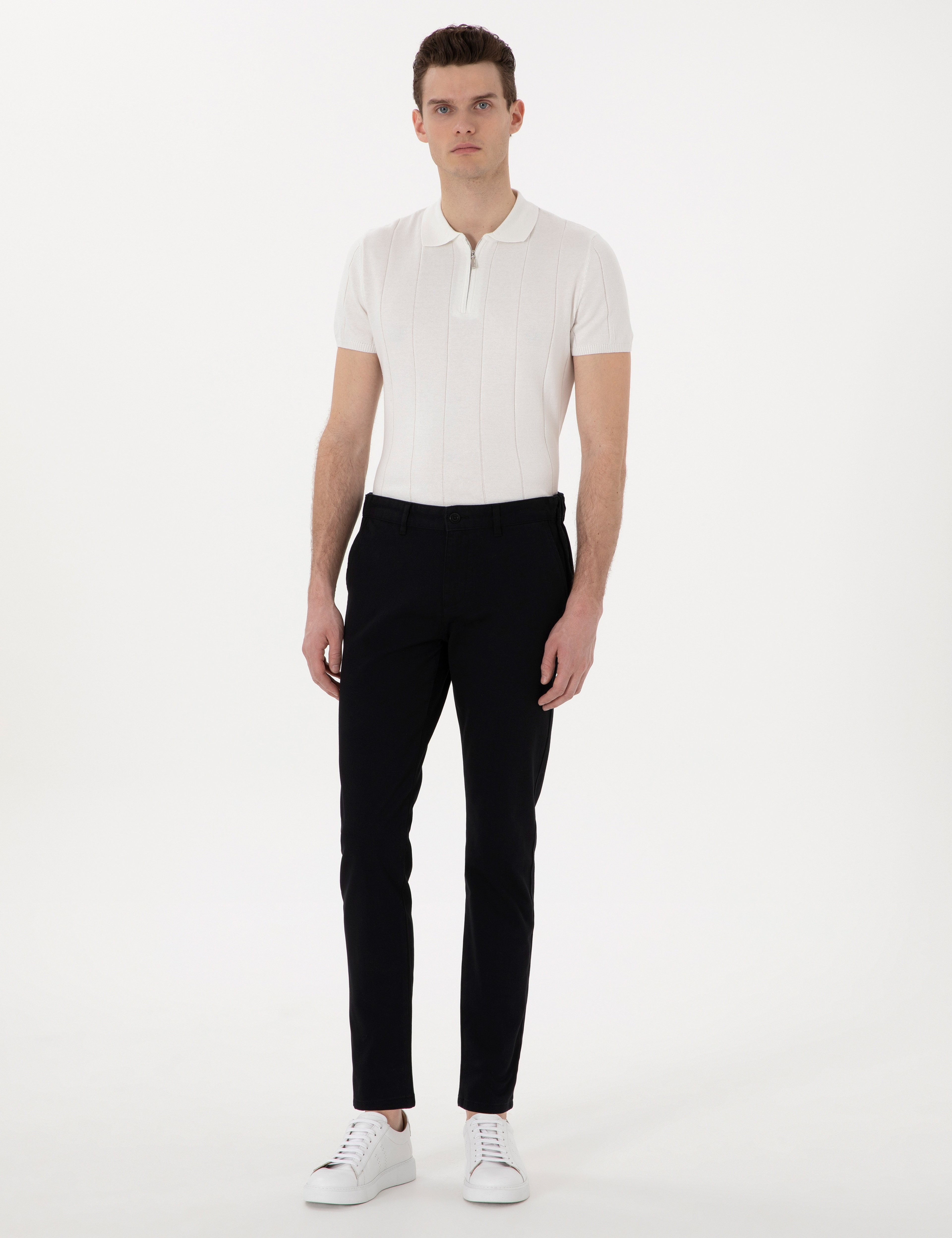 Siyah Slim Fit Beli Lastikli Kanvas Pantolon